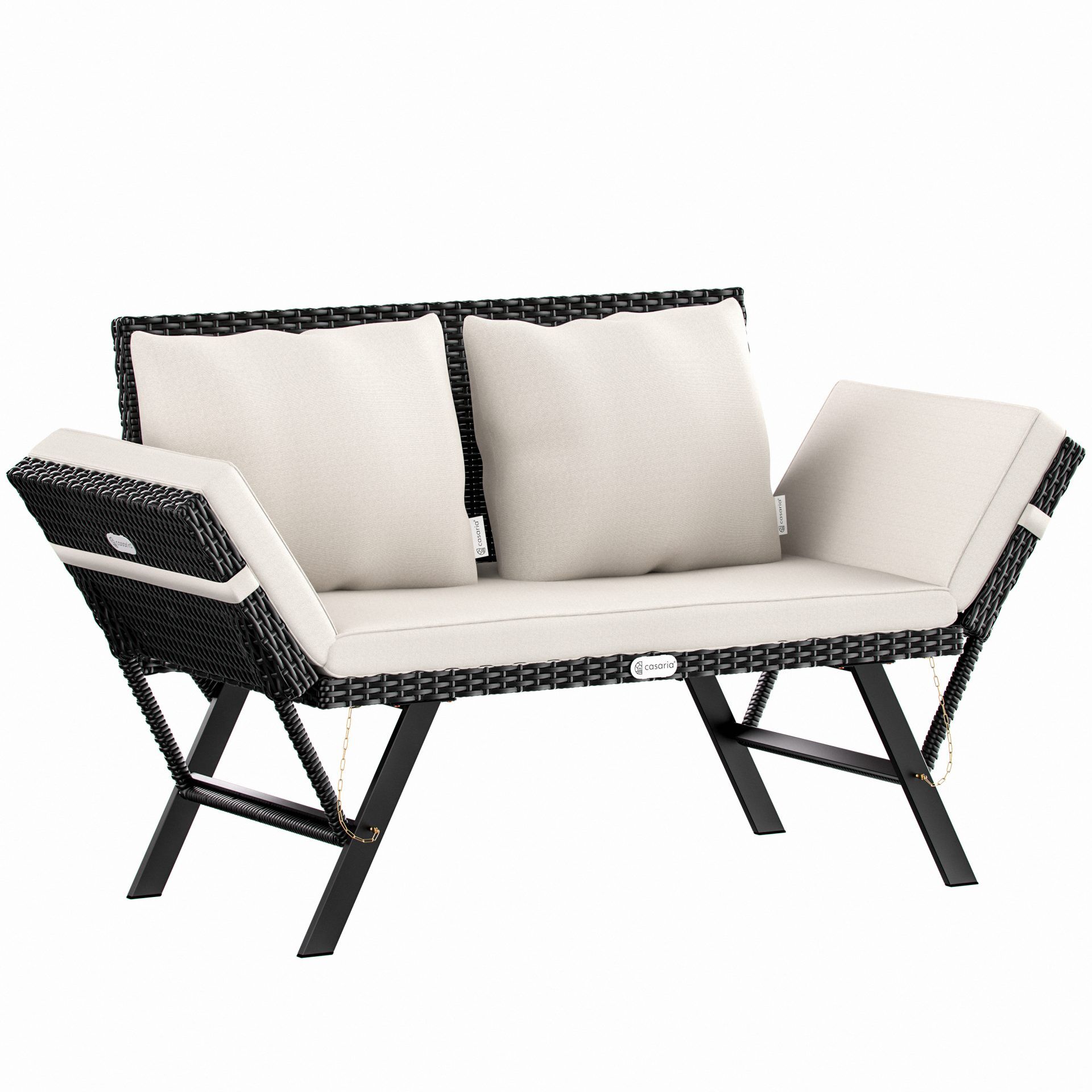 Polyrattan Gartenbank Schwarz/Creme 176x56x81cm