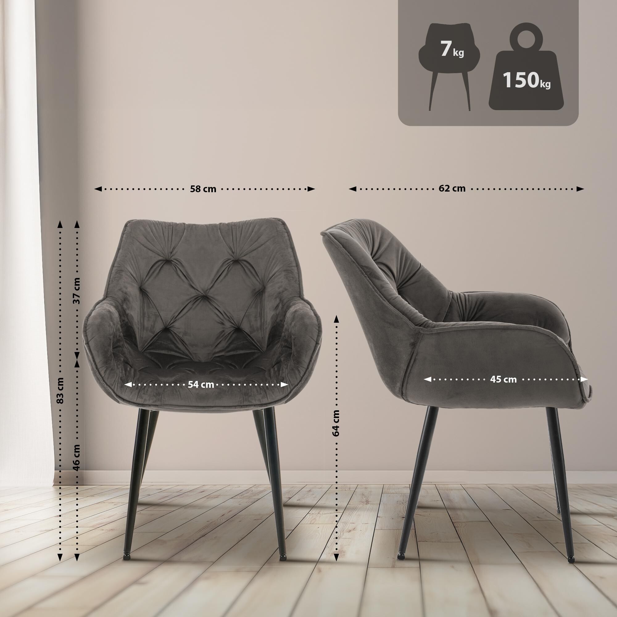 Stuhl Tanna Samt, anthrazit