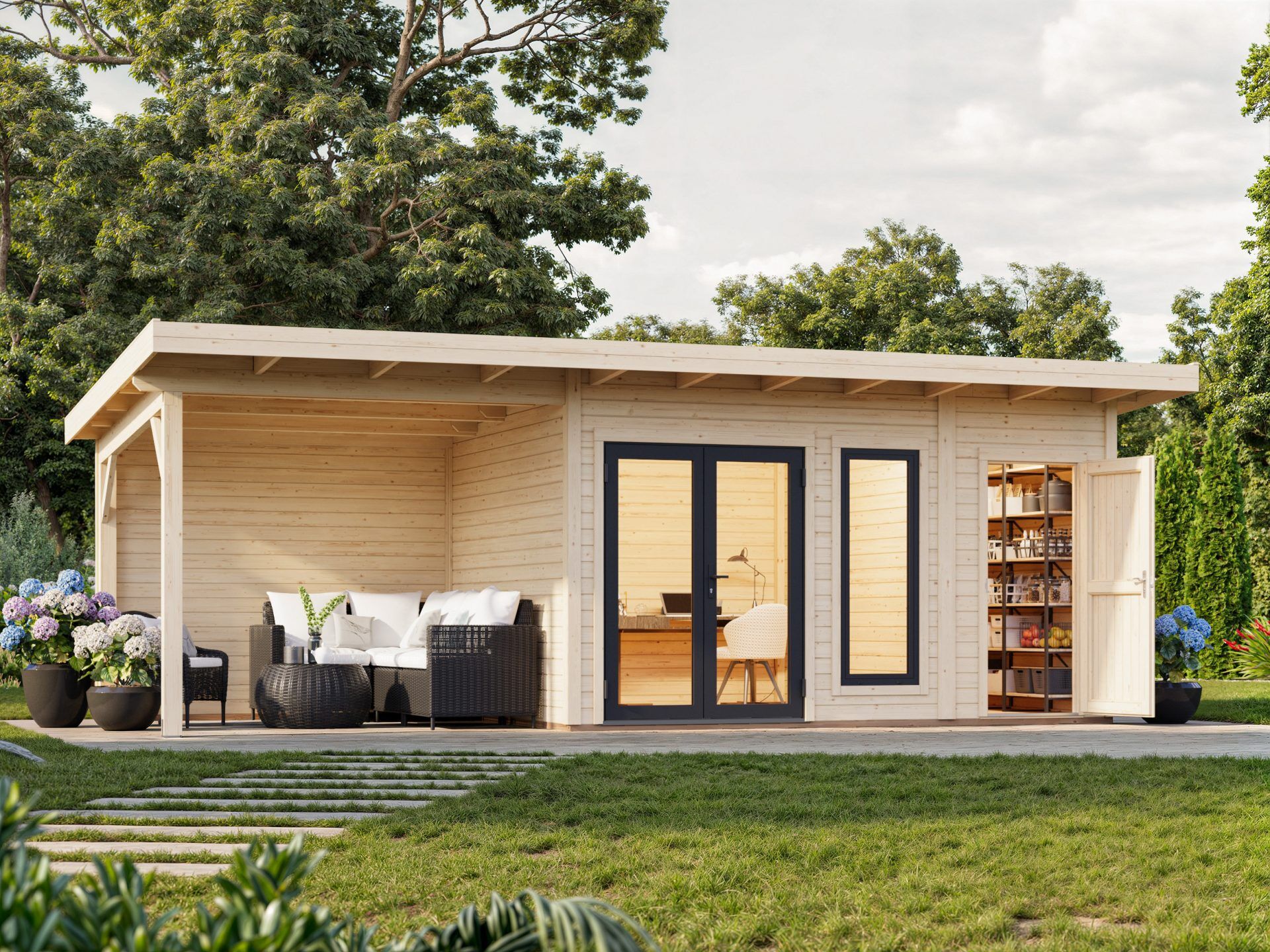 Palmako Pultdach Gartenhaus Aurelia 12,4+7,9 m²