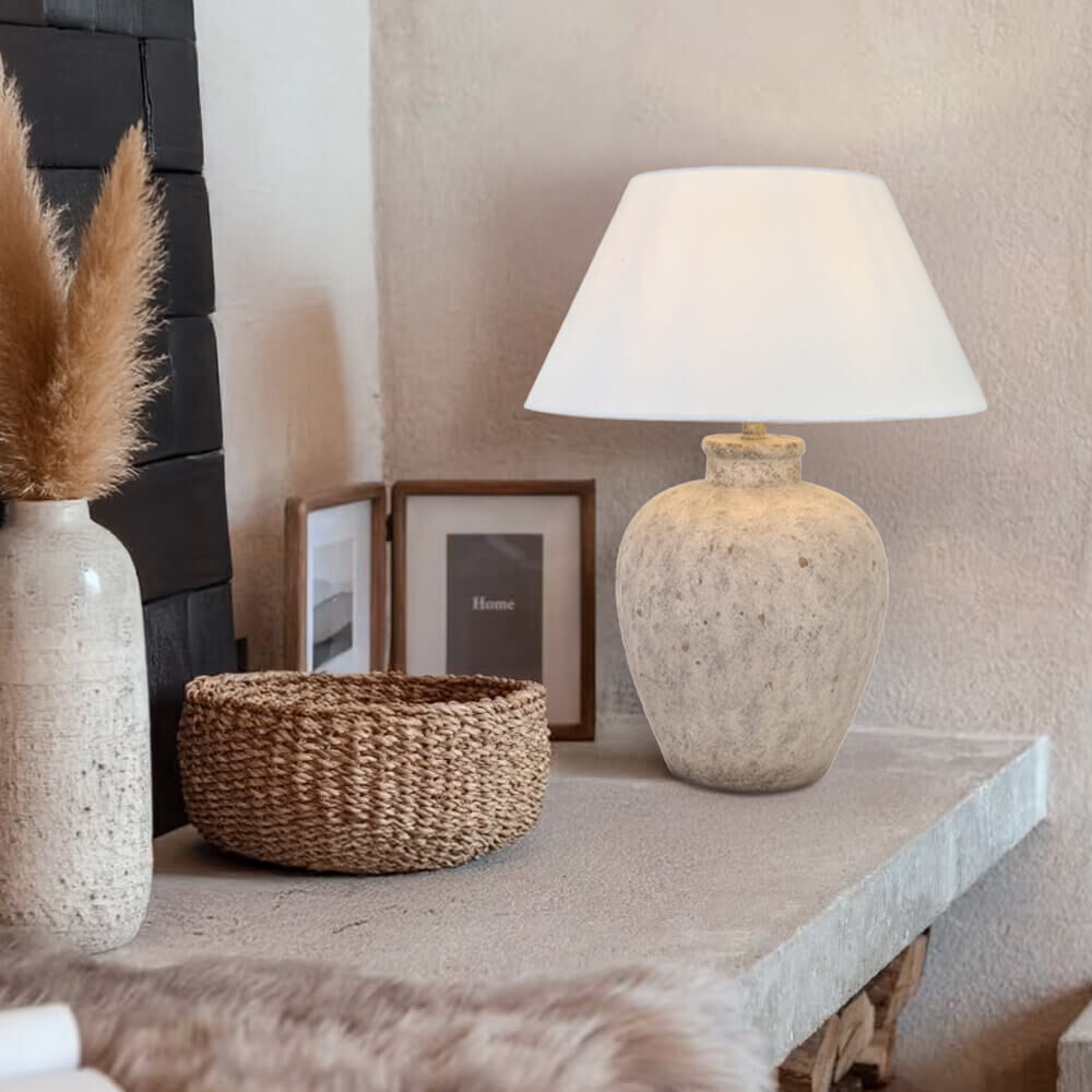 Große Tischlampe in Steinoptik LENE - Weiß