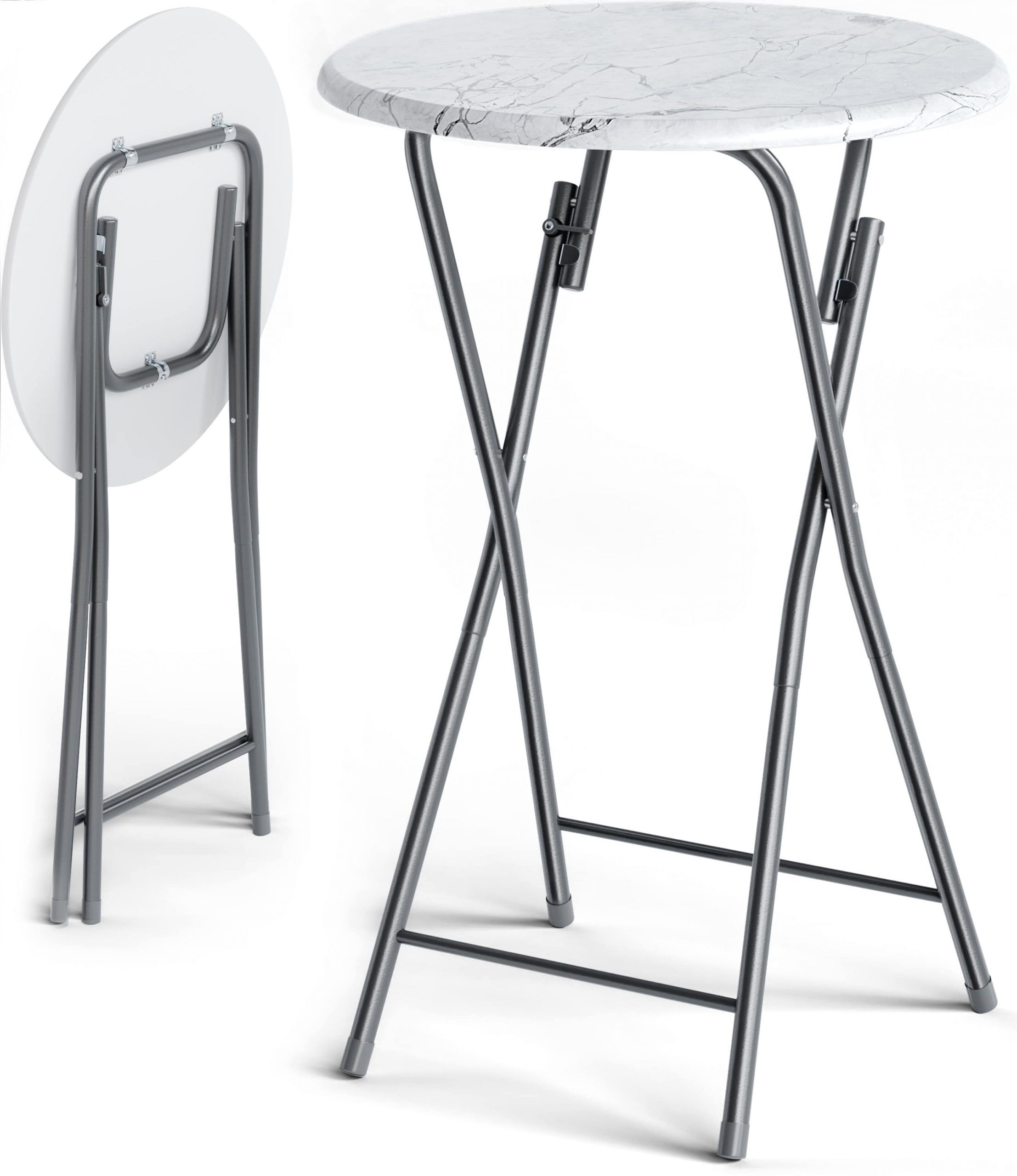 Stehtisch 2er-Set klappbar Ø60cm Marmoroptik Weiß 110cm Höhe