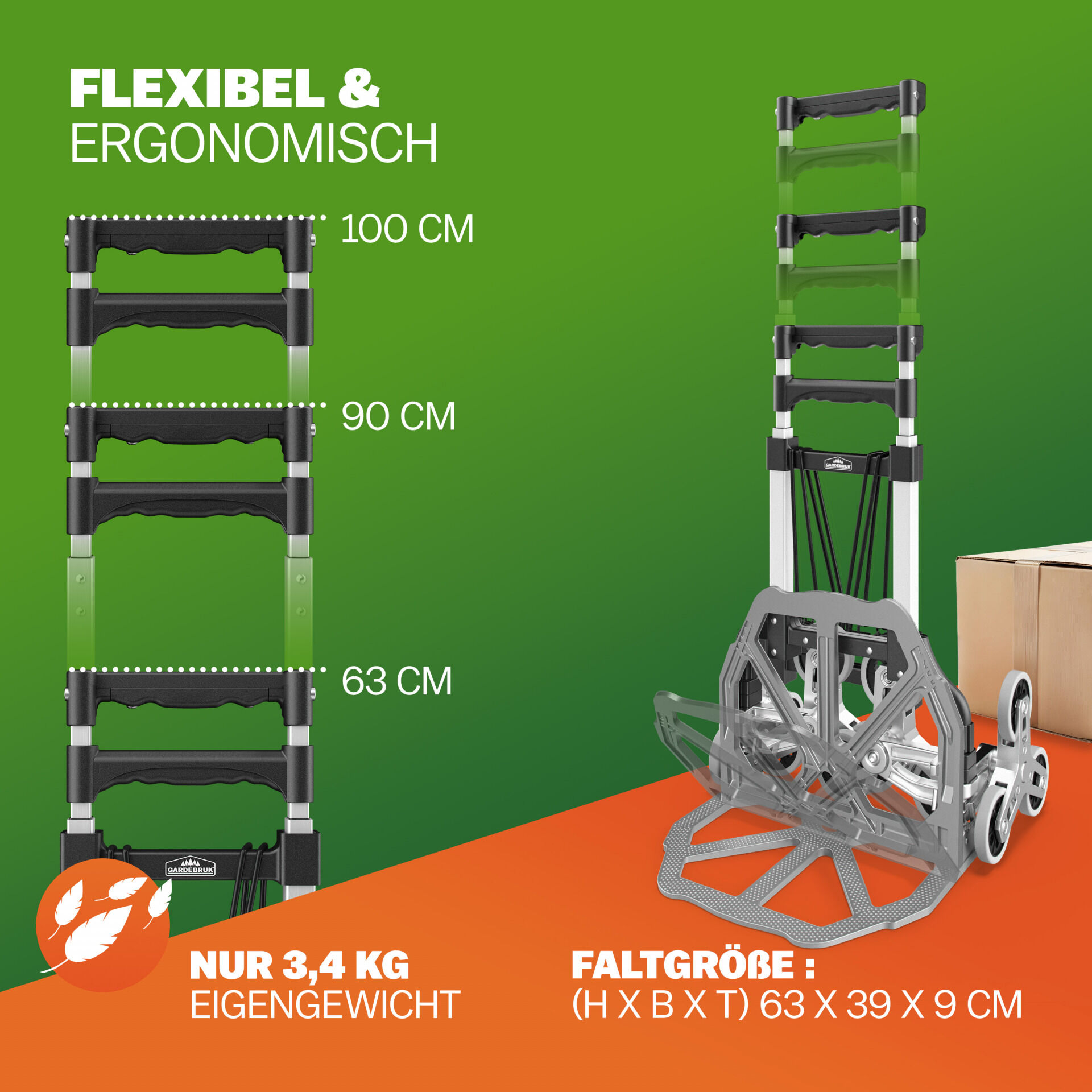 Treppenkarre Silber/Schwarz 80kg höhenverstellbar