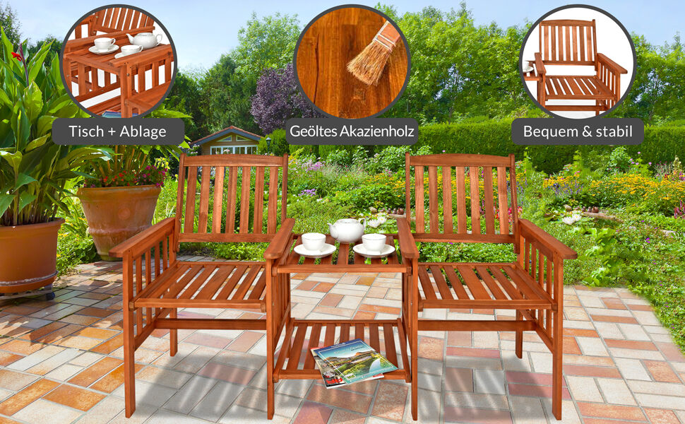 Gartenbank Akazienholz mit Tisch 164x63x91cm