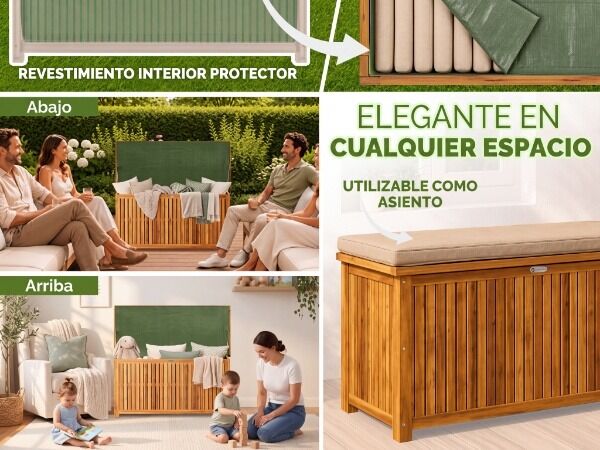 Gartenbox Akazienholz 115x50x59cm mit Innenplane wetterfest 205L