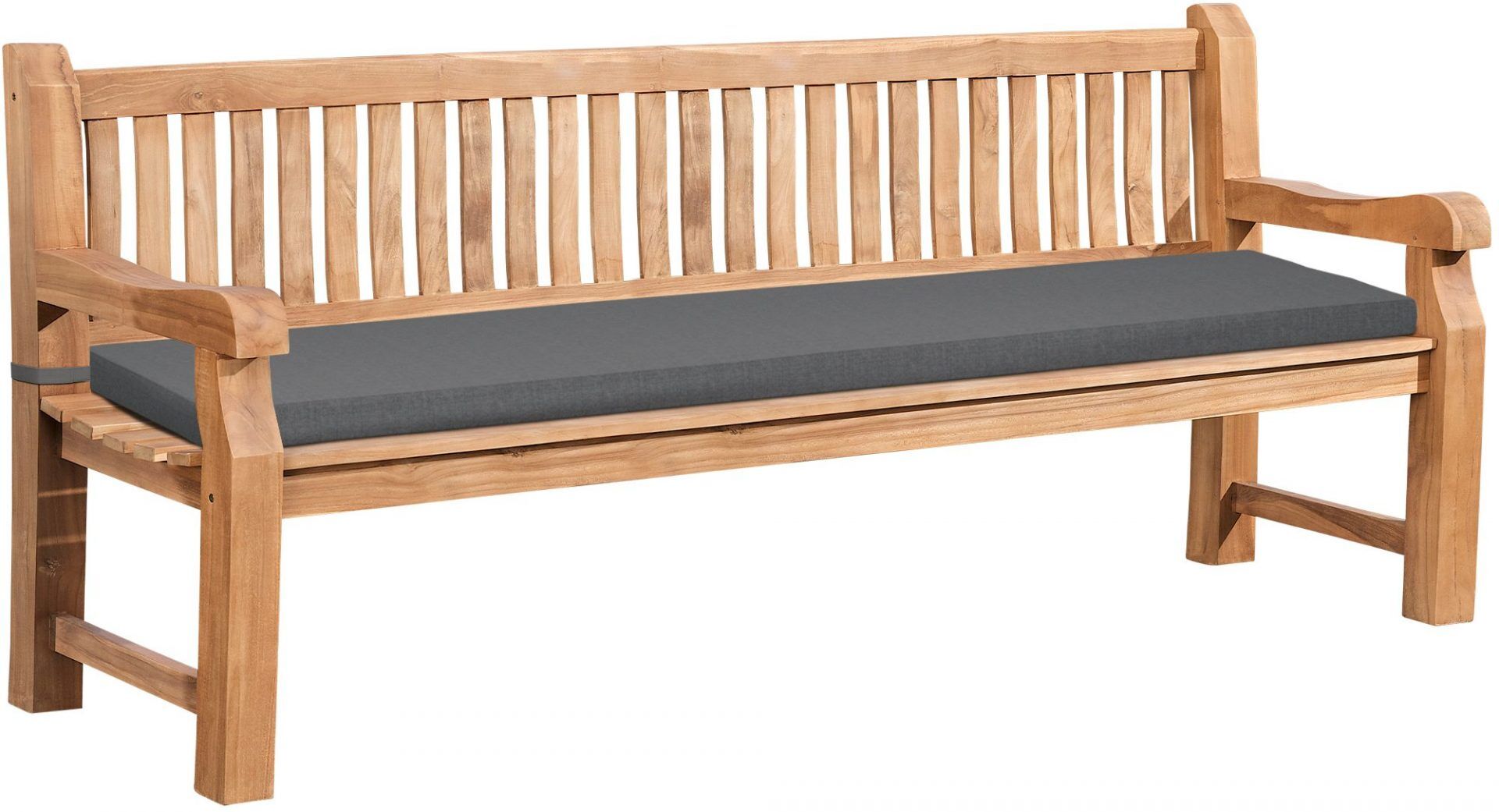 Teakbank Jackson mit Sitzkissen 220 cm + teak, dunkelgrau