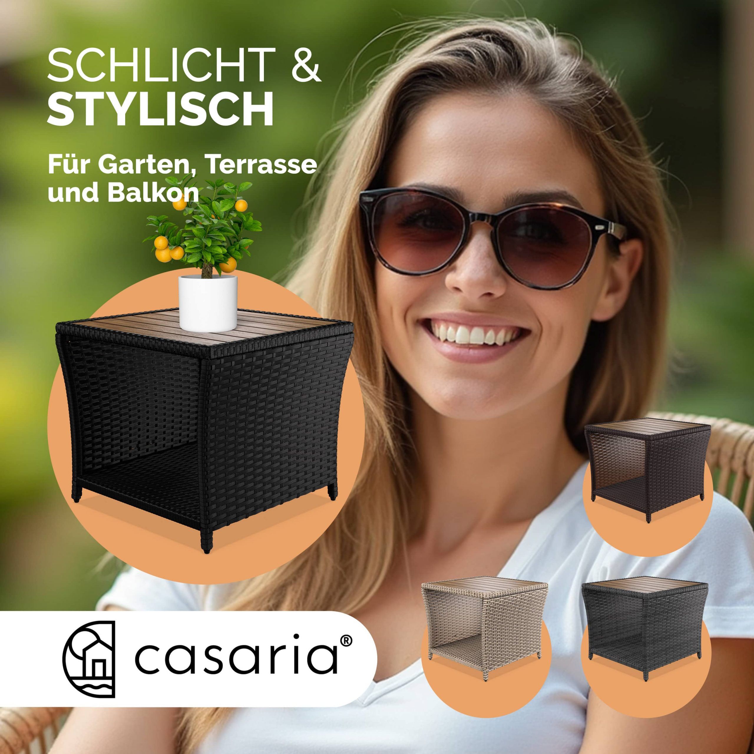 Polyrattan Beistelltisch Schwarz 40x45x45cm Akazienholz
