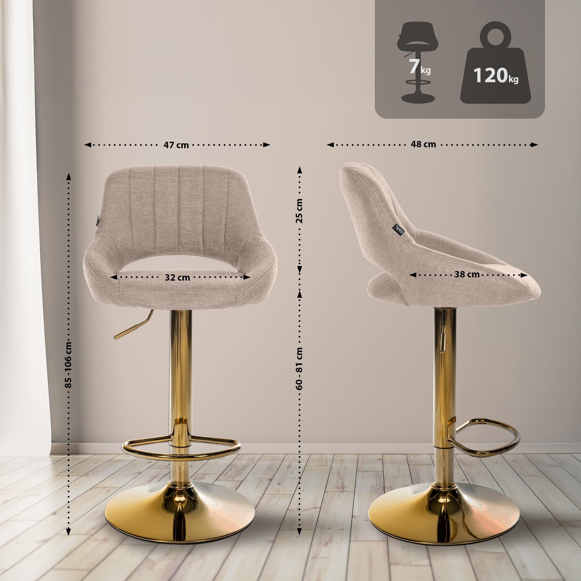 Barhocker Milet Stoff gold, taupe