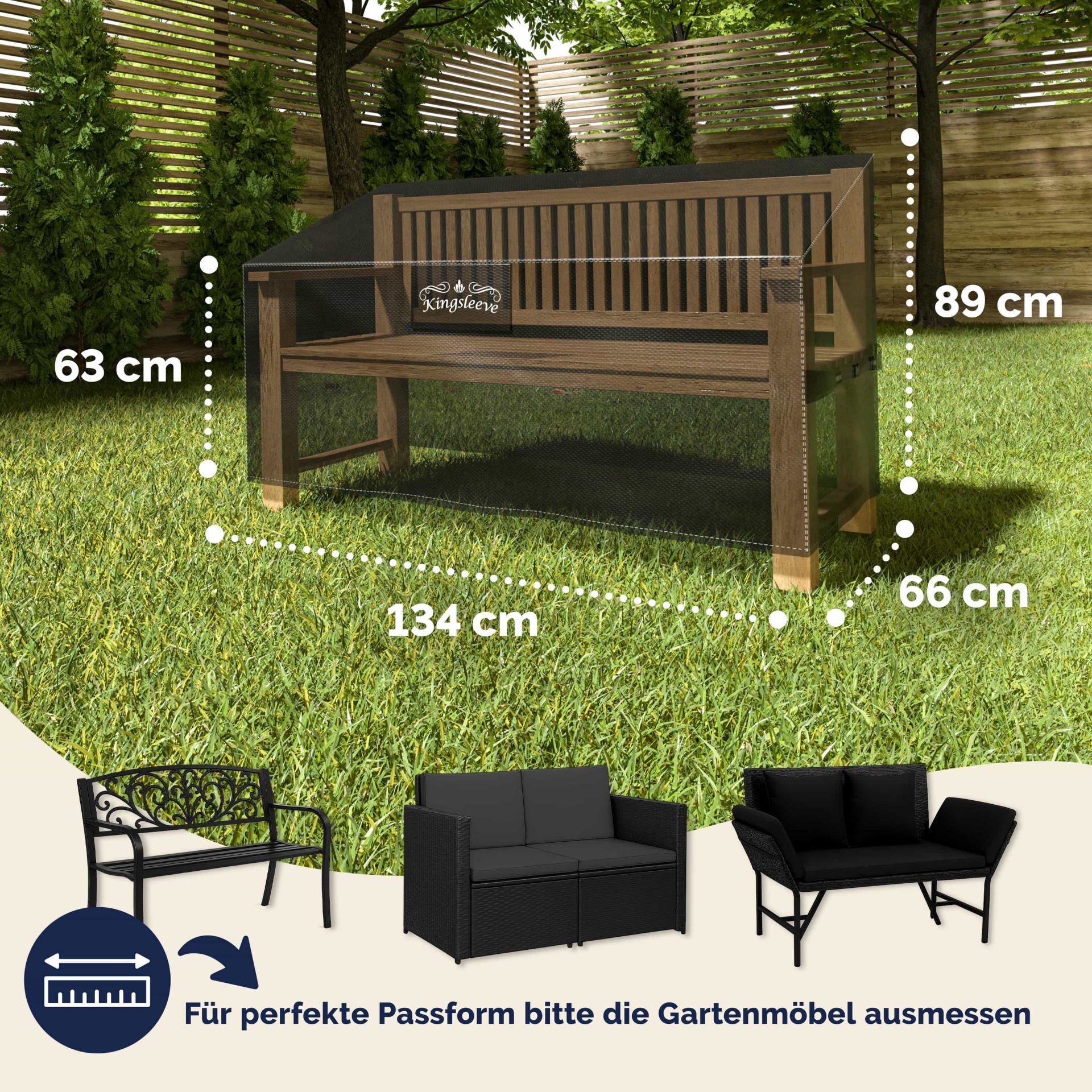 Abdeckplane Gartenbank Anthrazit 134x66x63/89cm 9100mm Wassersäule