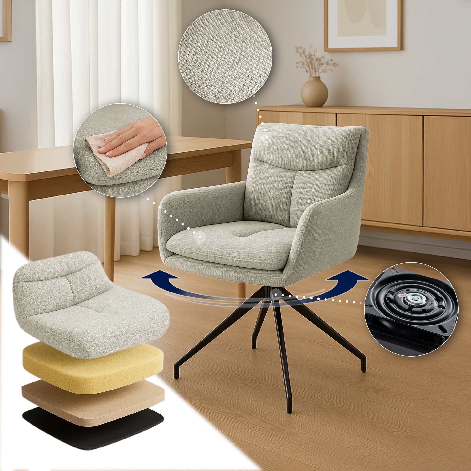 2er Set Esszimmerstuhl Somers Stoff, creme