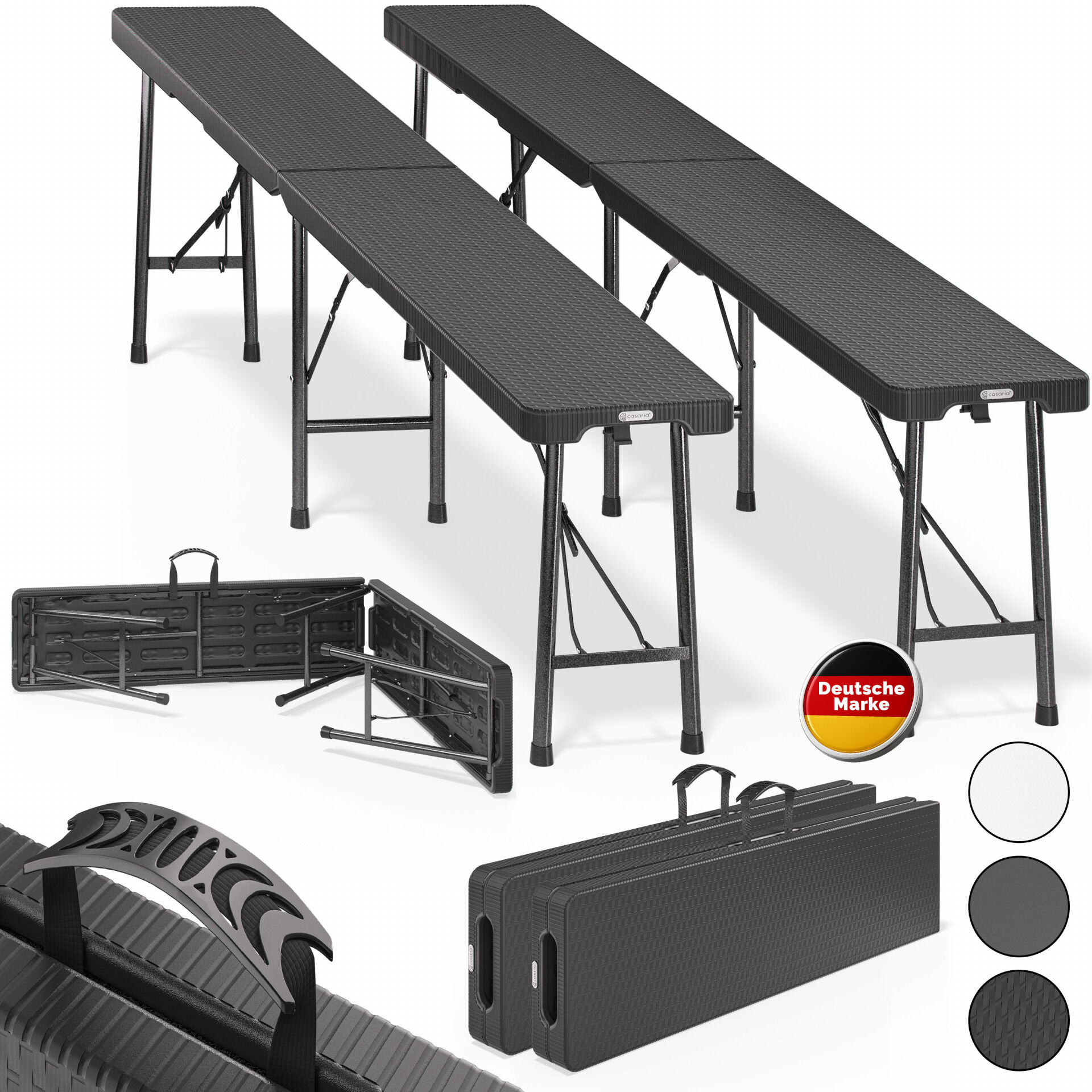 Rattanbänke Malmö 2er-Set Schwarz 180cm