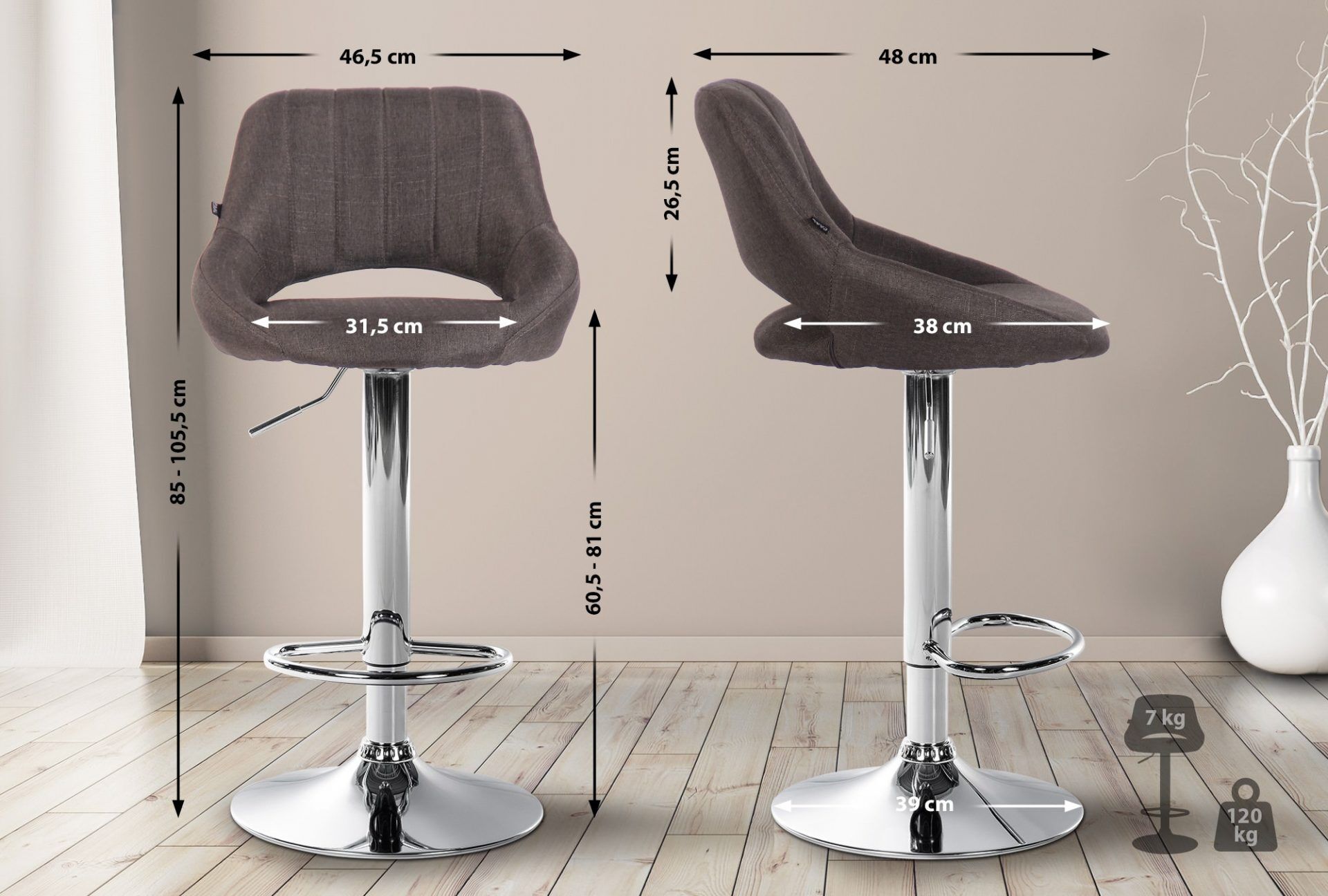2er Set Barhocker Milet Stoff C, dunkelgrau