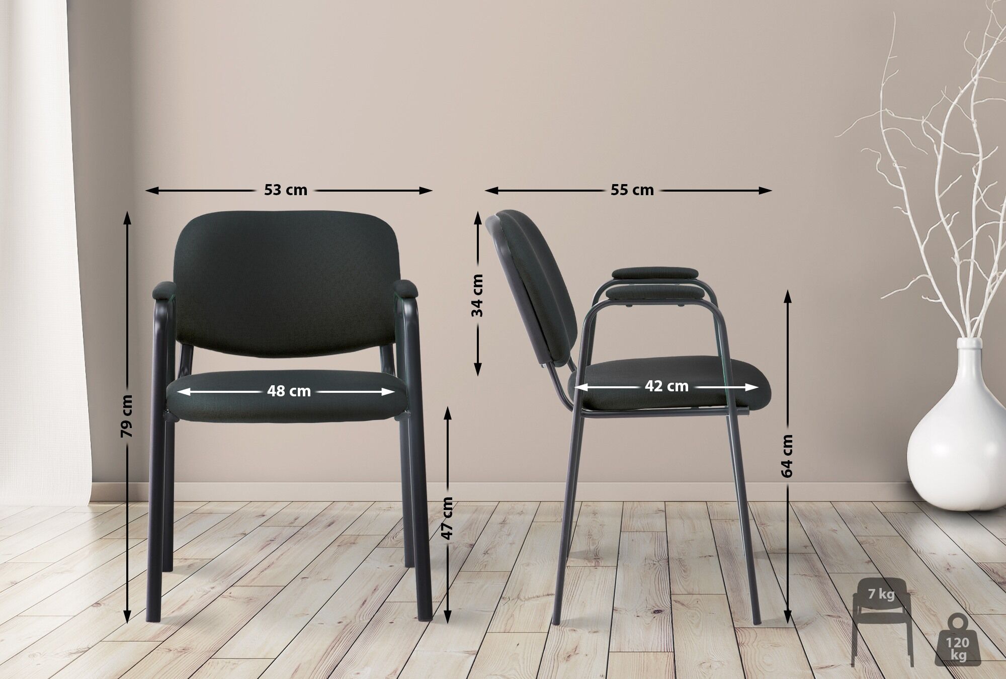 Besucherstuhl Ken PRO Stoff, schwarz