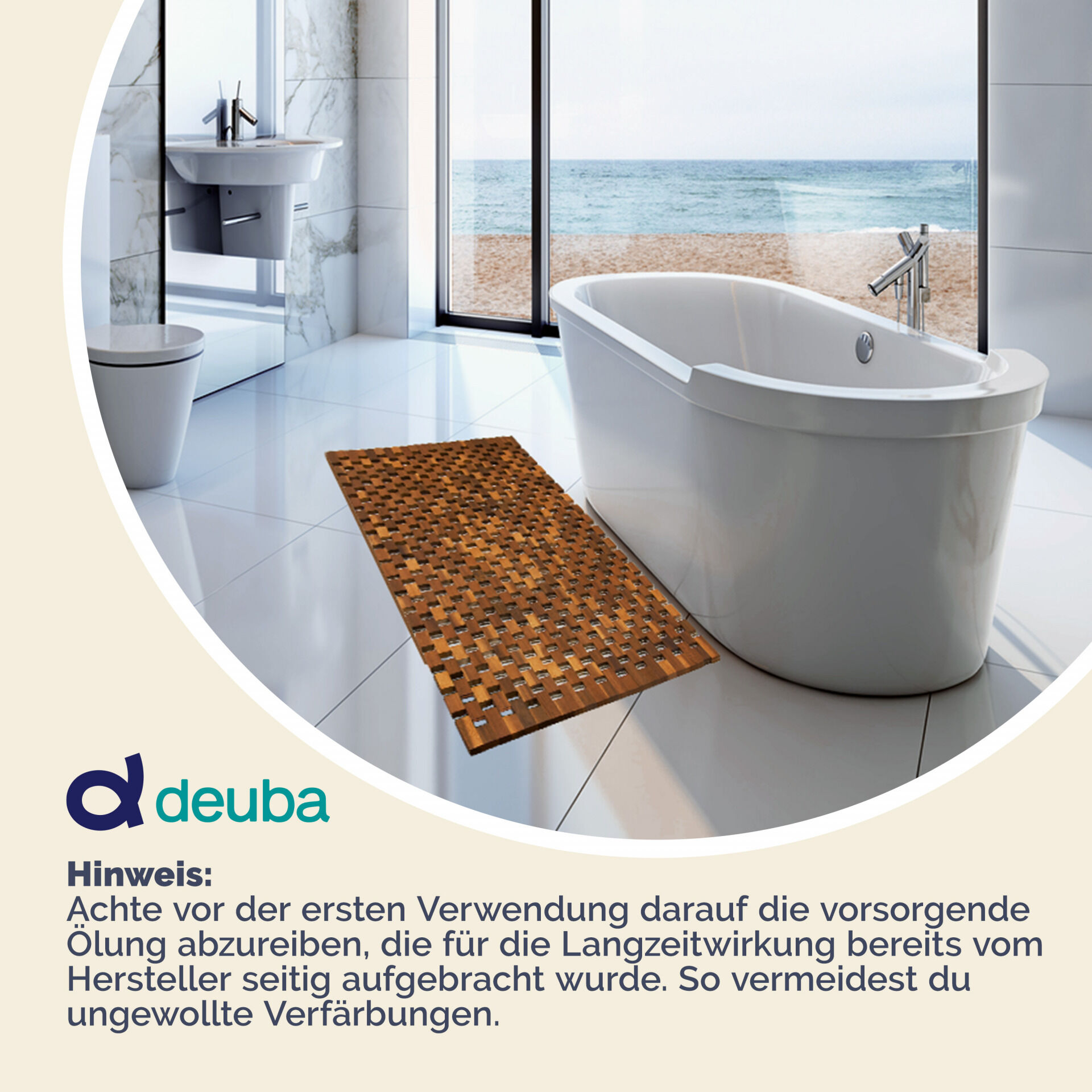 Badvorleger Holz 80x50cm FSC®-zertifiziertes Akazienholz Gummistopper