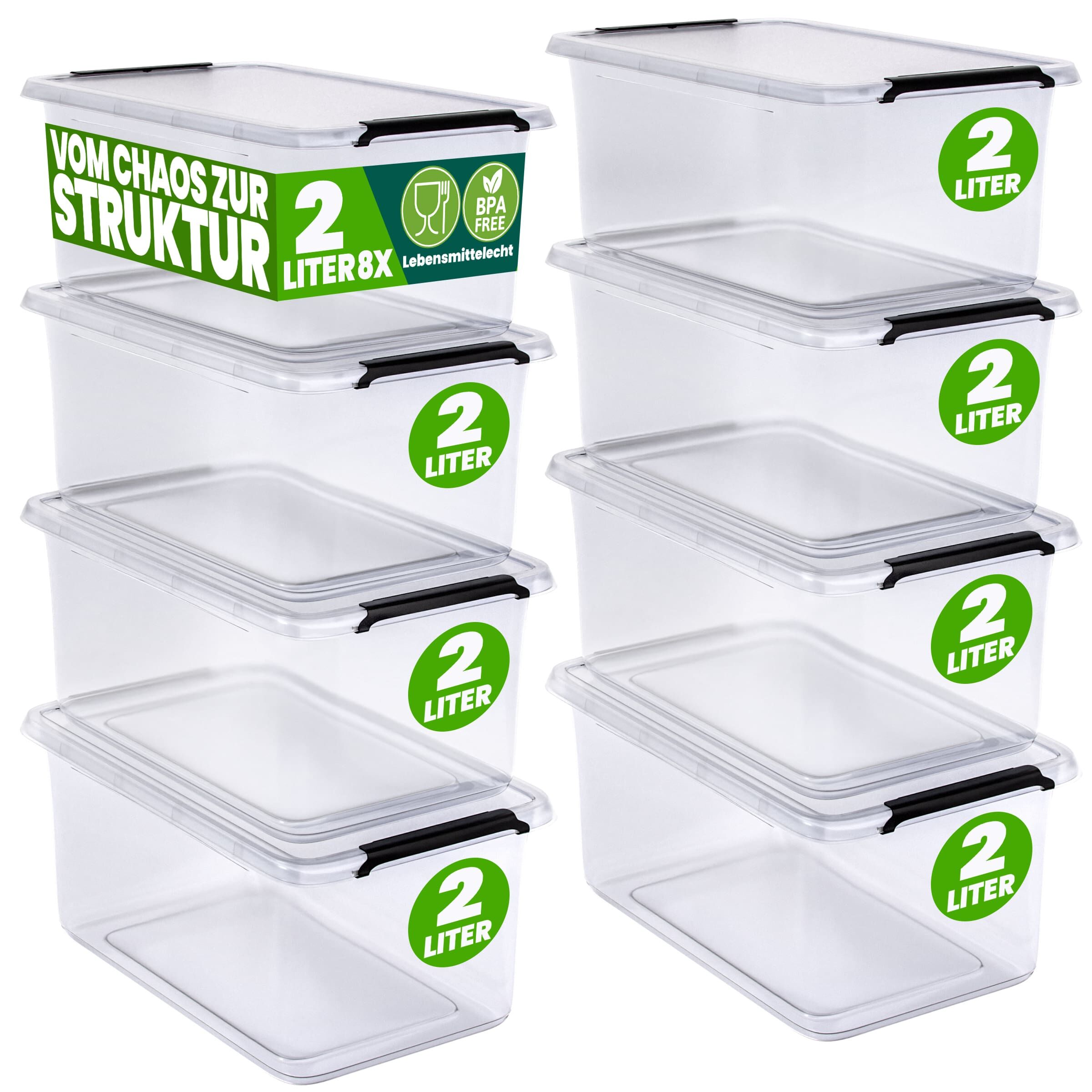 Aufbewahrungsbox 8er-Set 20x15x12cm 2L transparent stapelbar BPA-frei