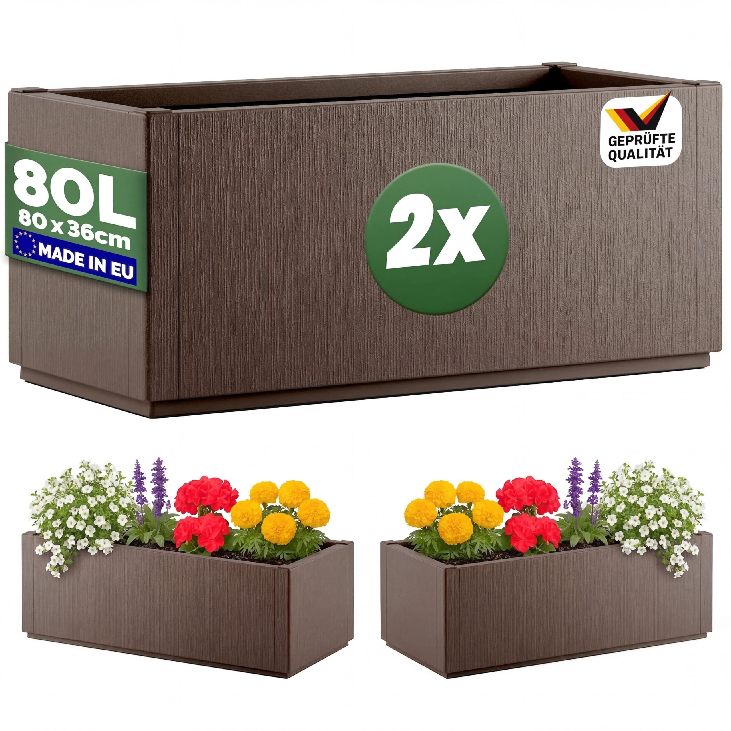 Blumentopf Ethica 2er-Set Braun Kunststoff 80x36x36cm