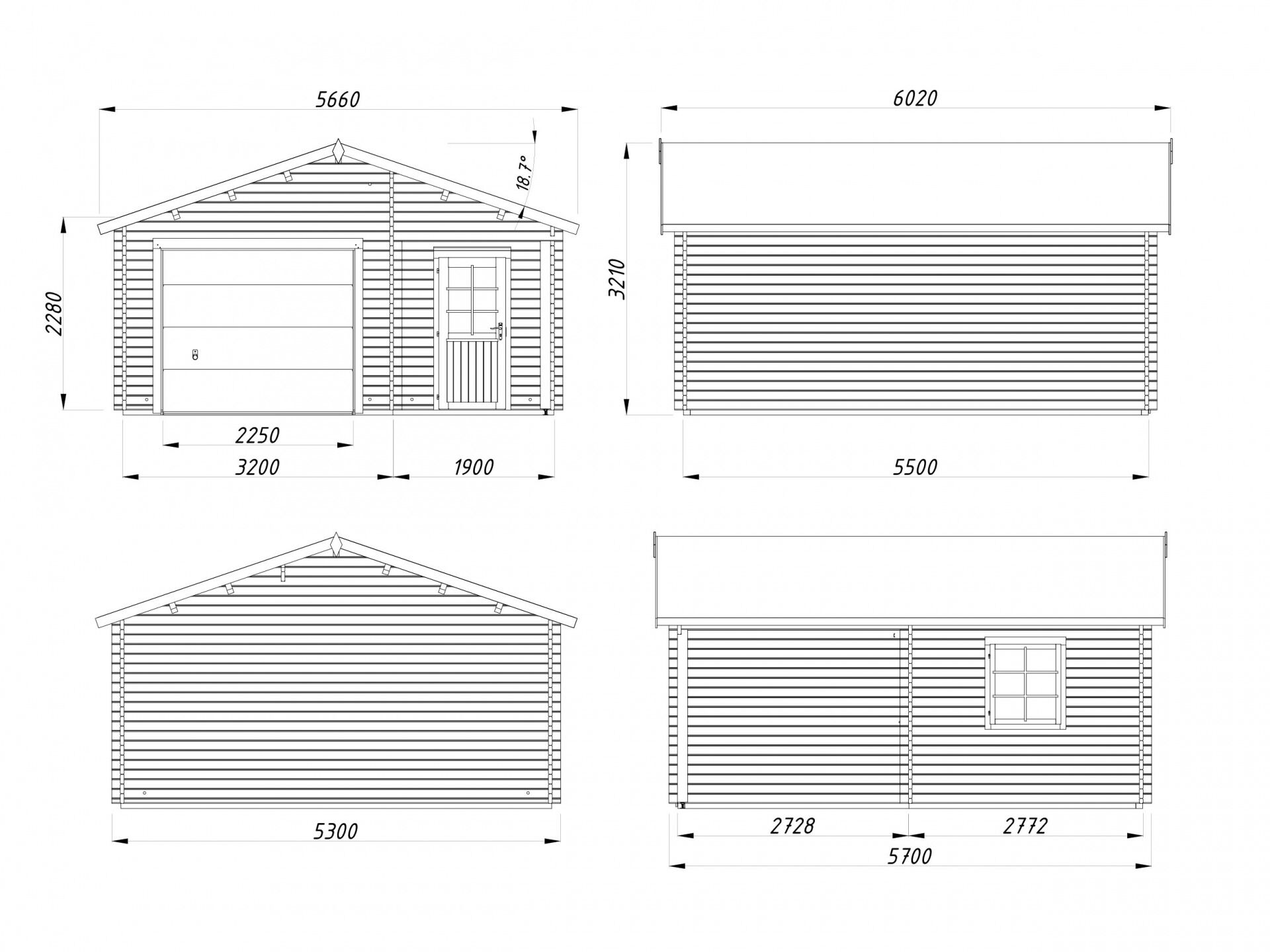 Palmako Holzgarage Roger 21,9+5,2 m² mit Sektionaltor