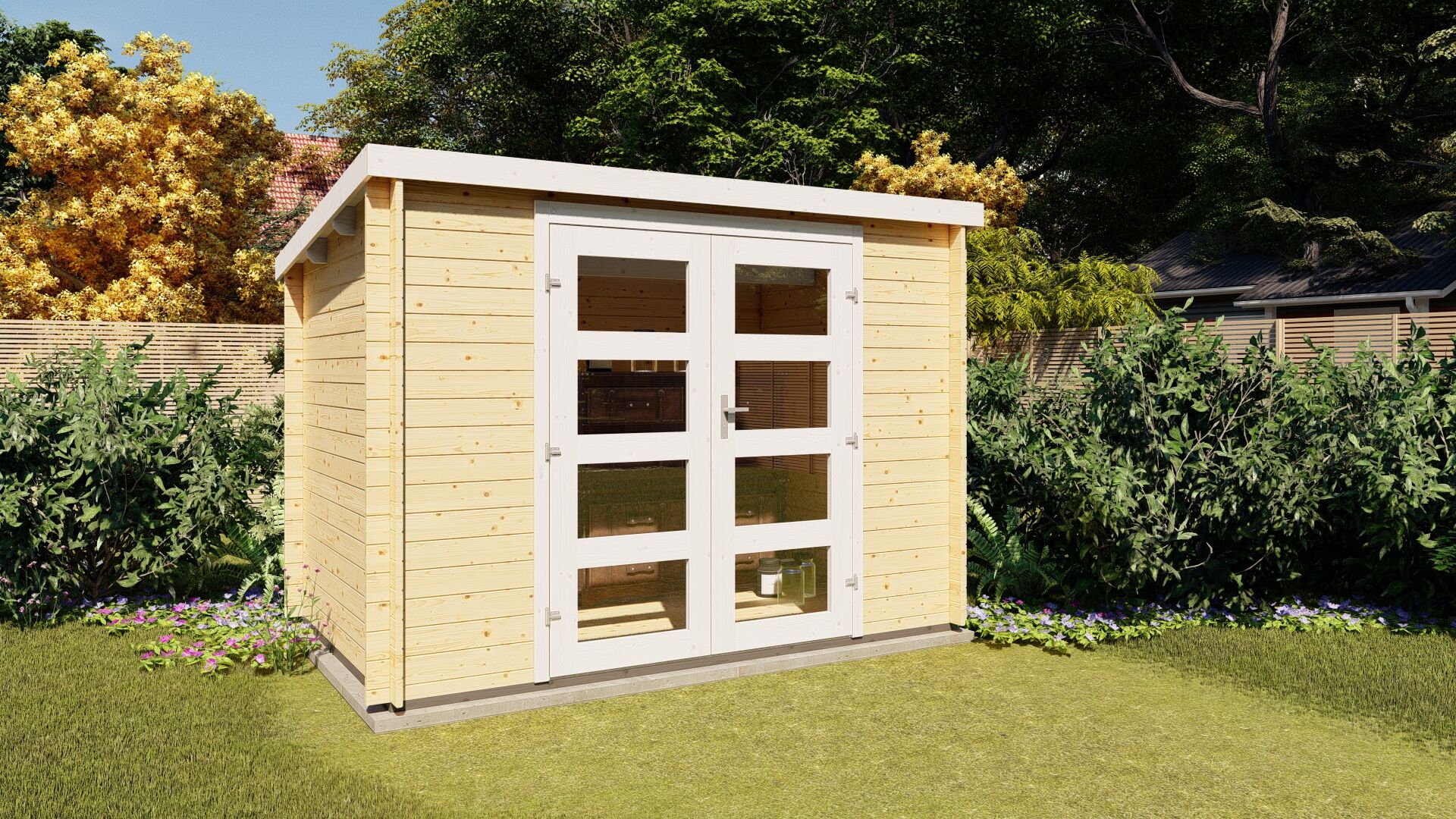 Finn Art Blockhaus Flachdach Gartenhaus Modell Funny 13 Doppeltür