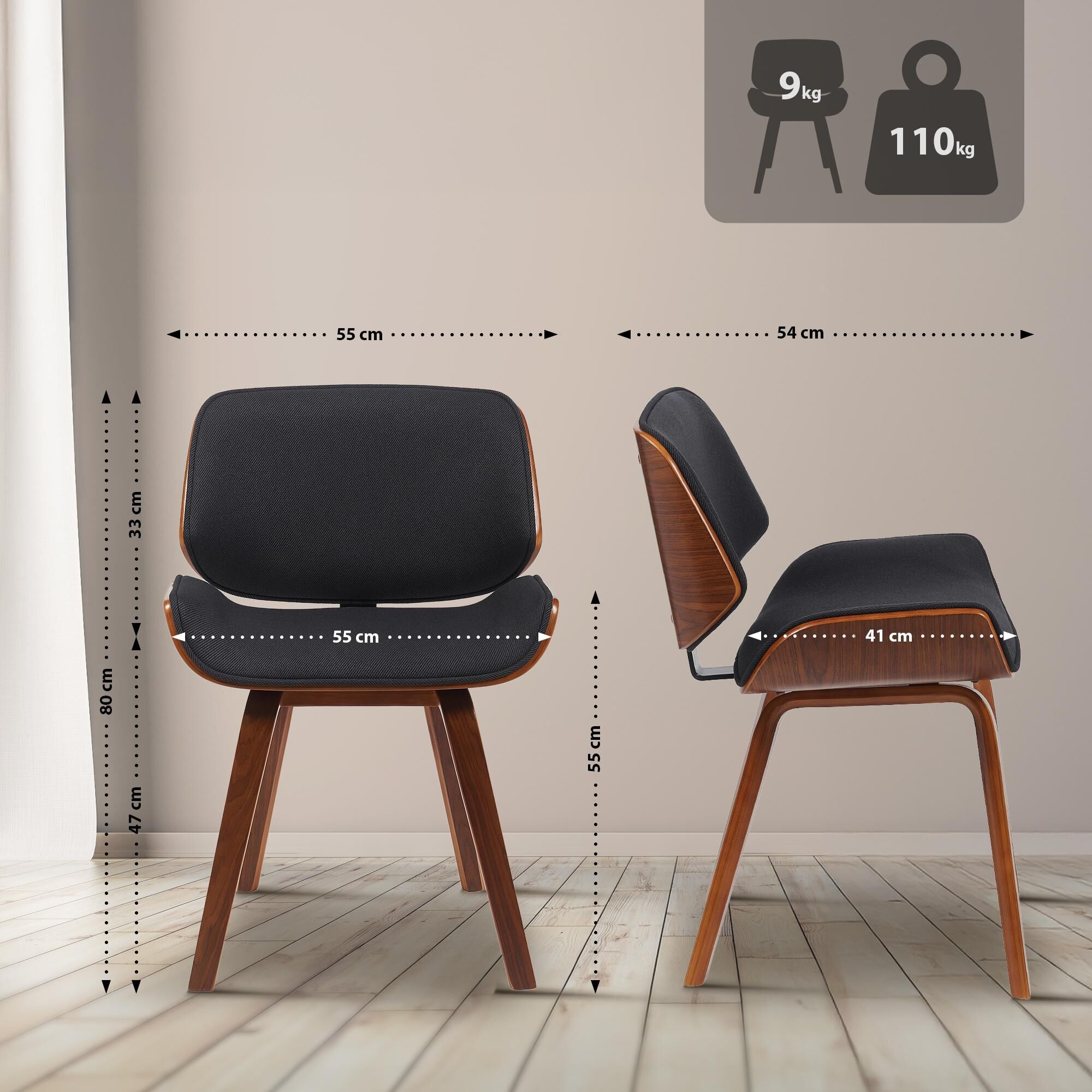 Besucherstuhl Beverley Stoff, walnuss/schwarz