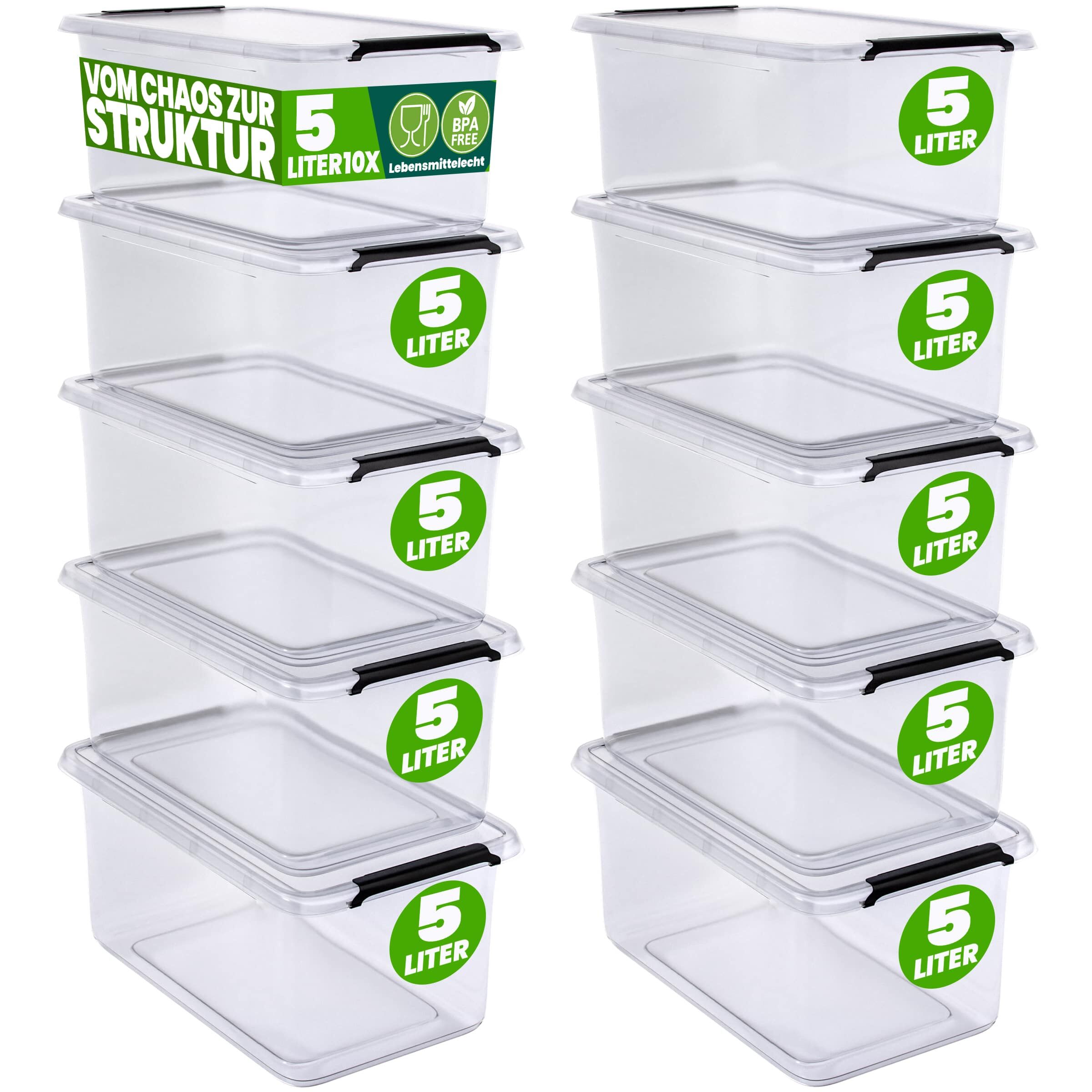 Aufbewahrungsbox 10er-Set 30x20x12cm 5L transparent stapelbar BPA-frei