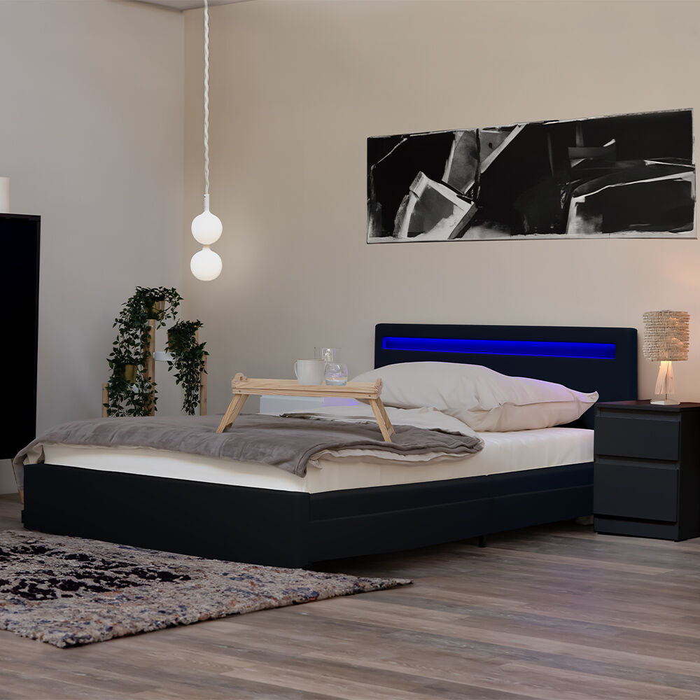 LED Bett mit Schubladen und Matratze NUBE - 140 x 200 cm Schwarz
