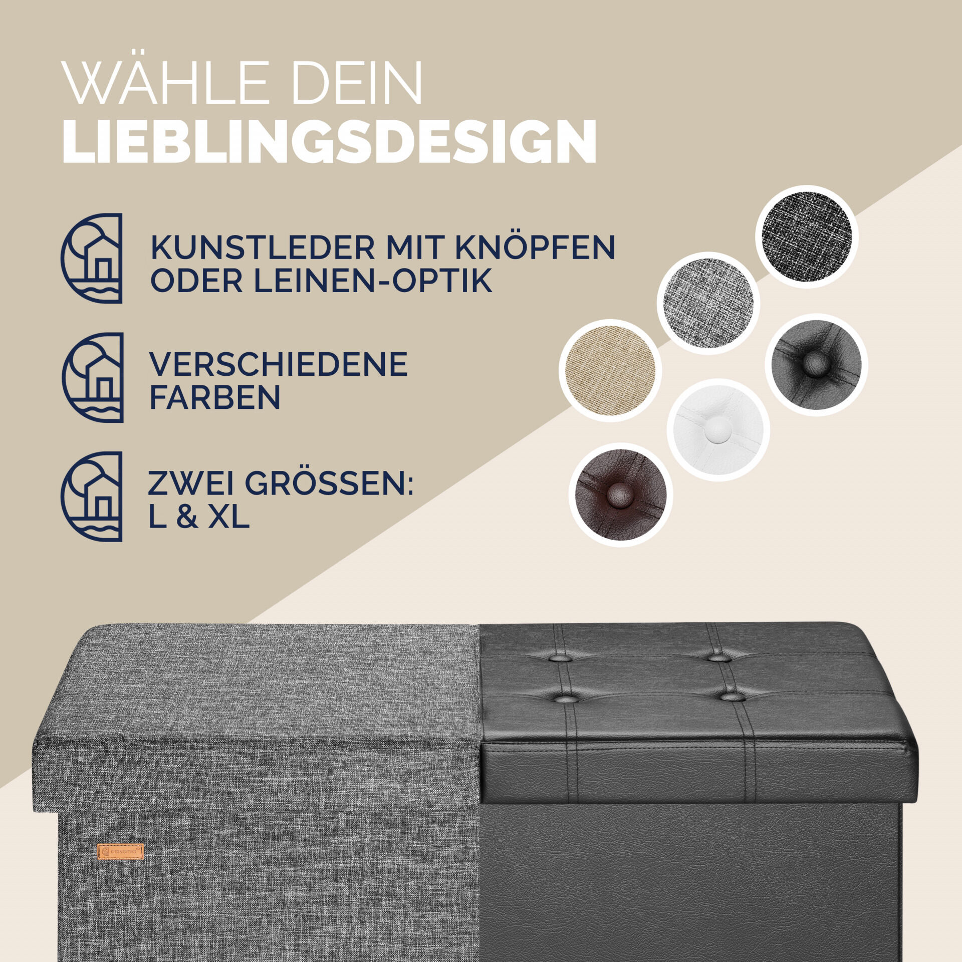 Sitzbank Dunkelgrau 80x40x40cm mit Stauraum faltbar
