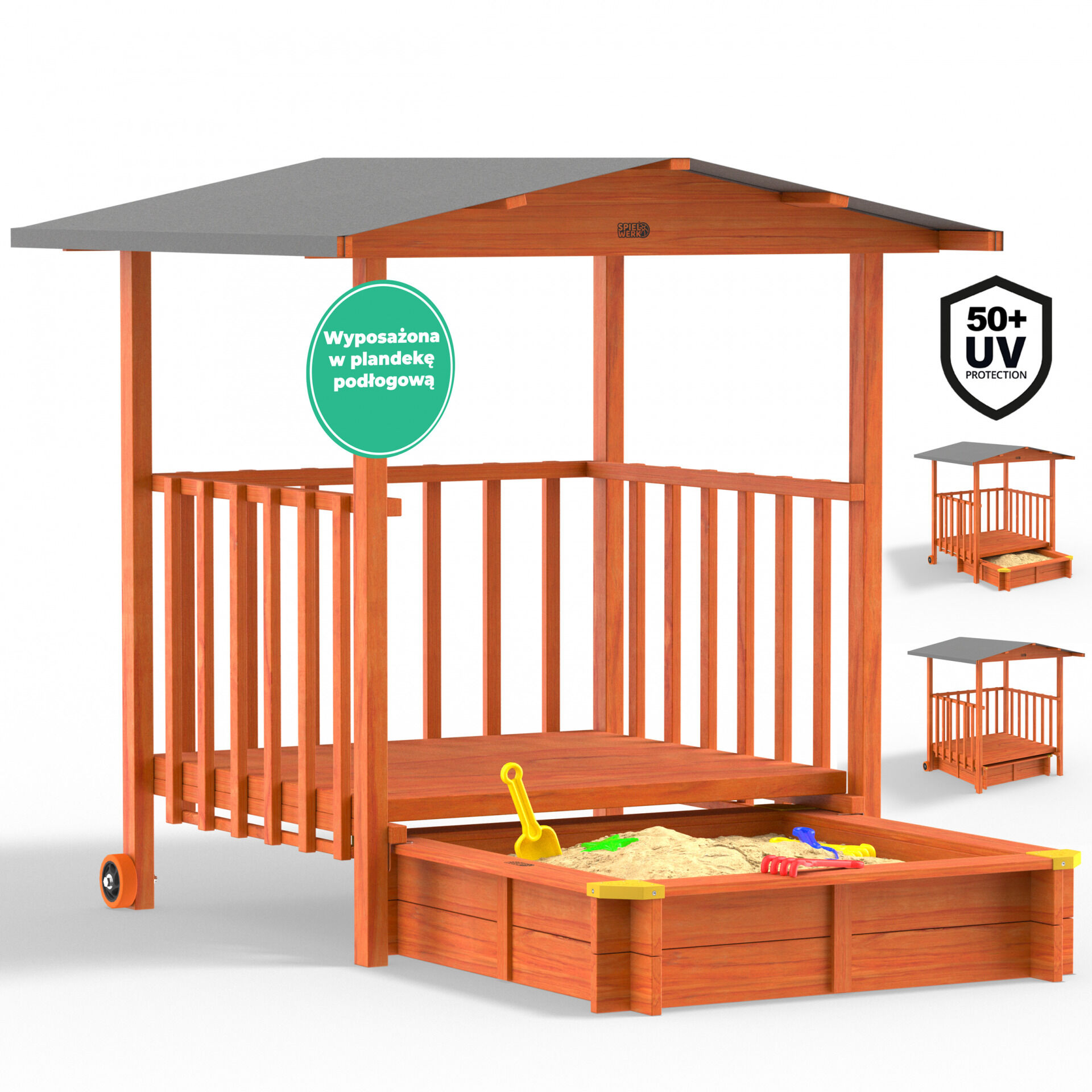 Sandkasten Merle UV-Schutz 50+ überdachte Spielveranda