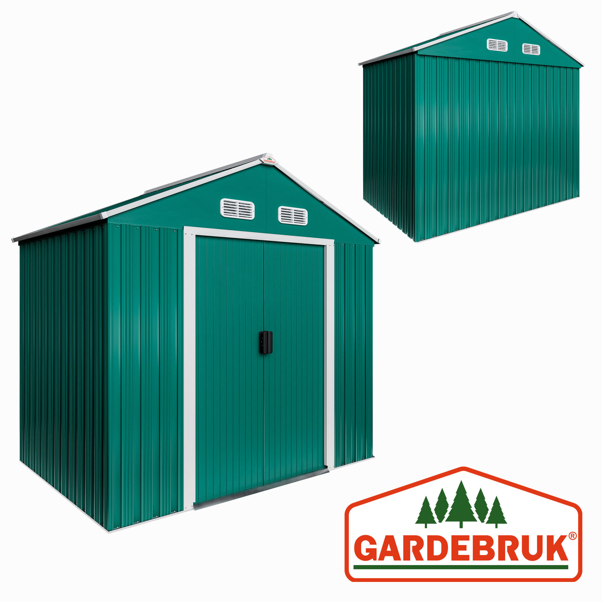 Geräteschuppen Grün 200x125x180cm 2m² Stauraum verzinkt Schiebetür 4 Haken
