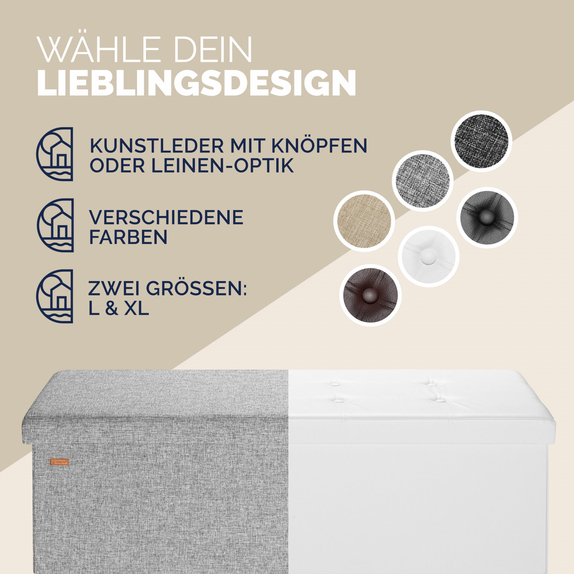 Sitzbank Grau 115x38x38cm mit Stauraum faltbar