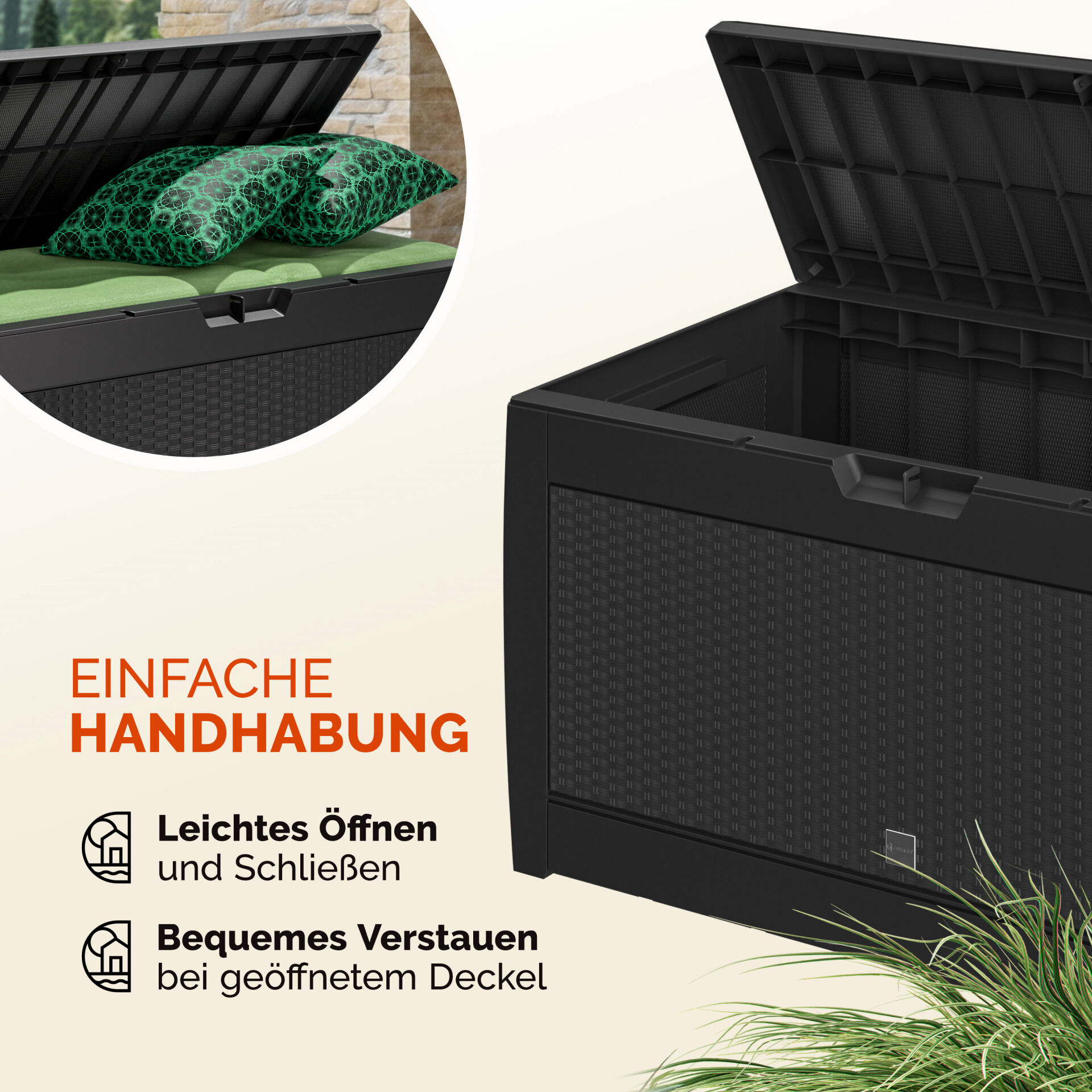 Gartenbox Rato 310L Anthrazit Rattan Optik wasserdicht