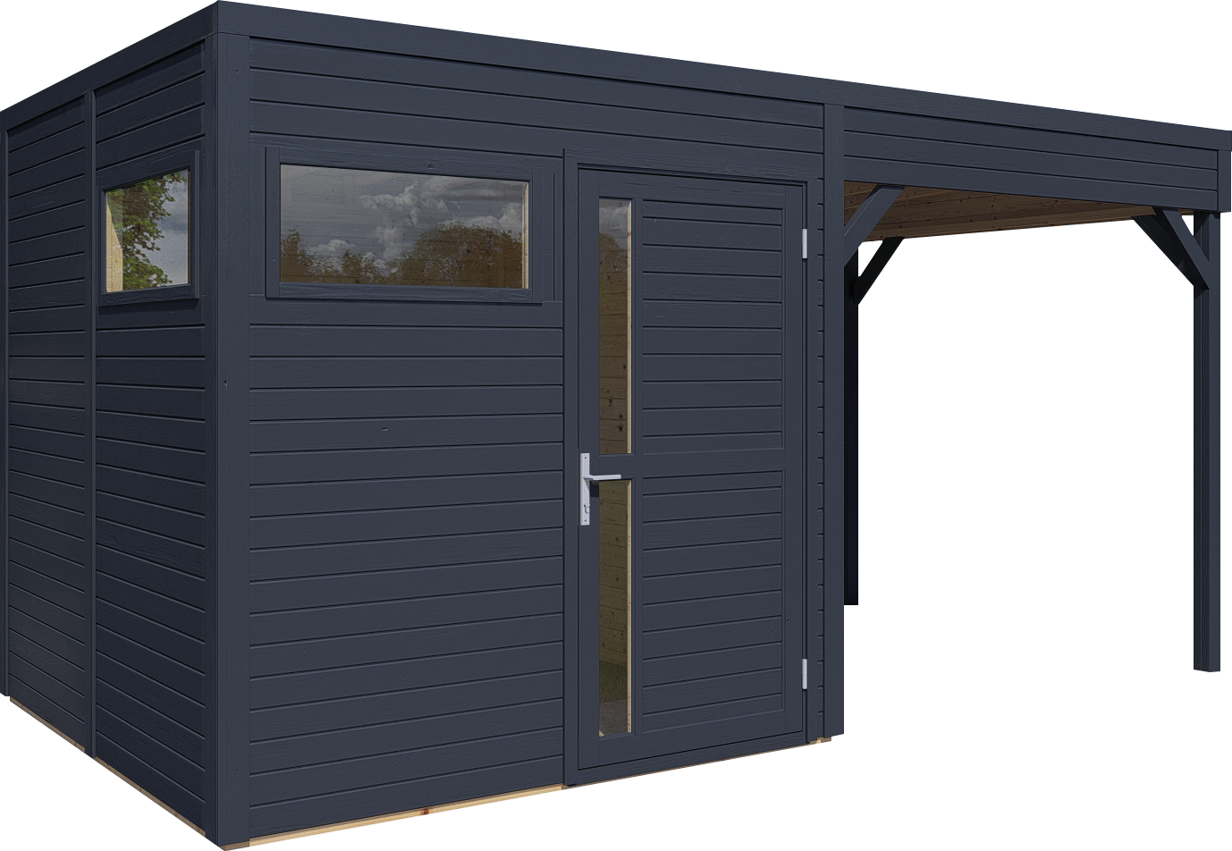 Modernes Gartenhaus mit Lounge & Flachdach – Cubus 2 Anthrazit 449 x 234 cm