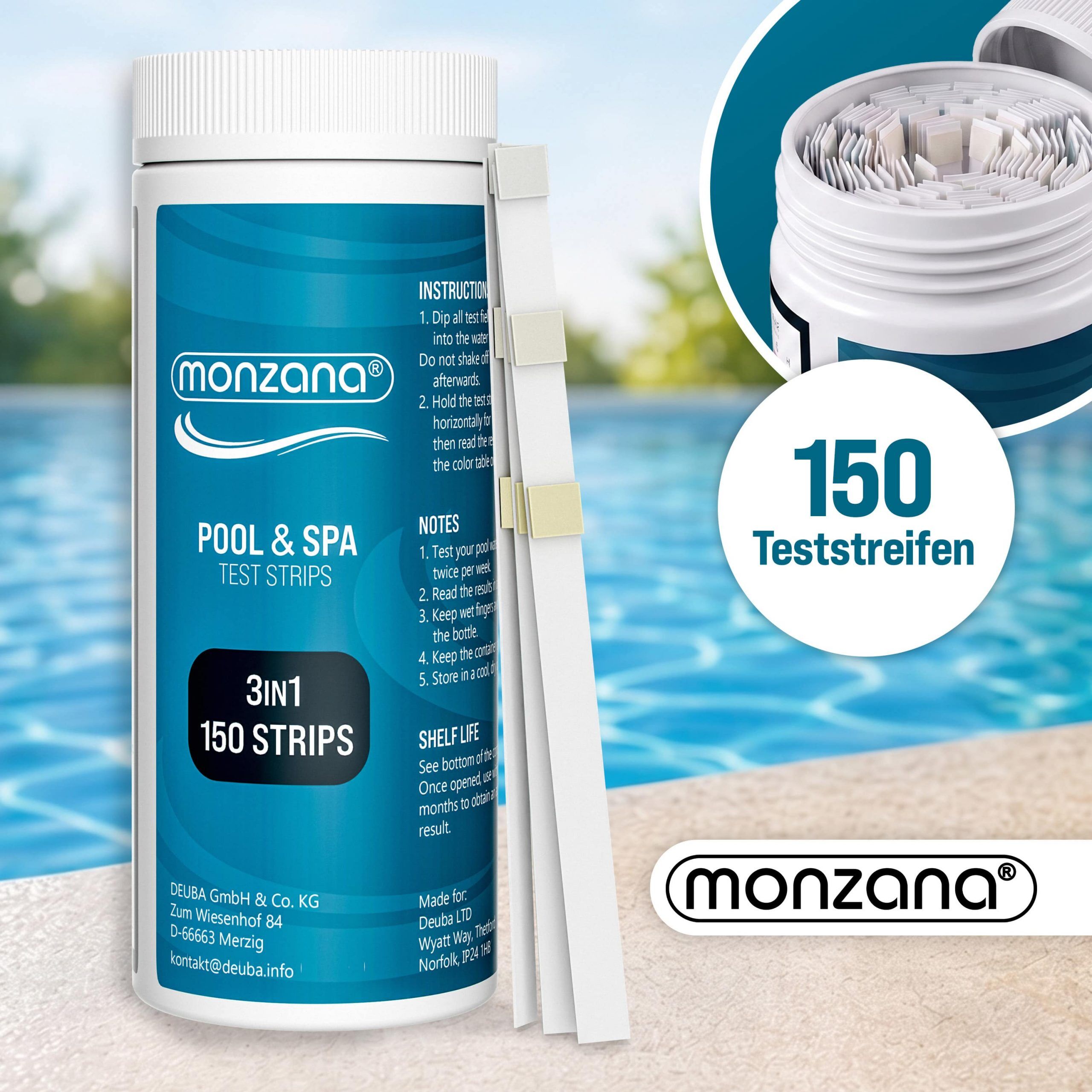 Pool Teststreifen 3in1 Wassertester 150 Stück für Pool Schwimmbad Whirlpool Spa chemisch pH Chlor Alkalinität