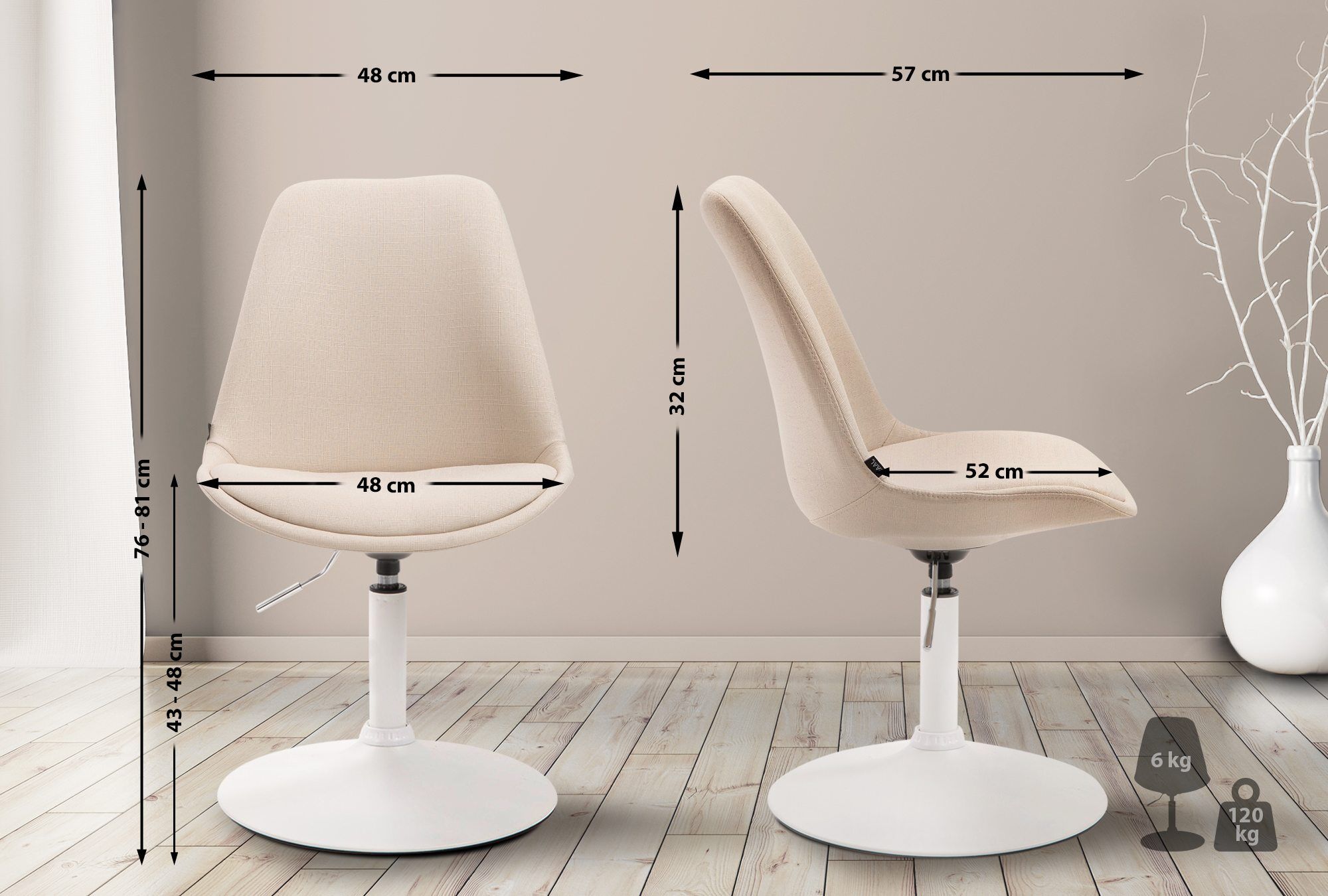 Stuhl Maverick W Stoff, creme