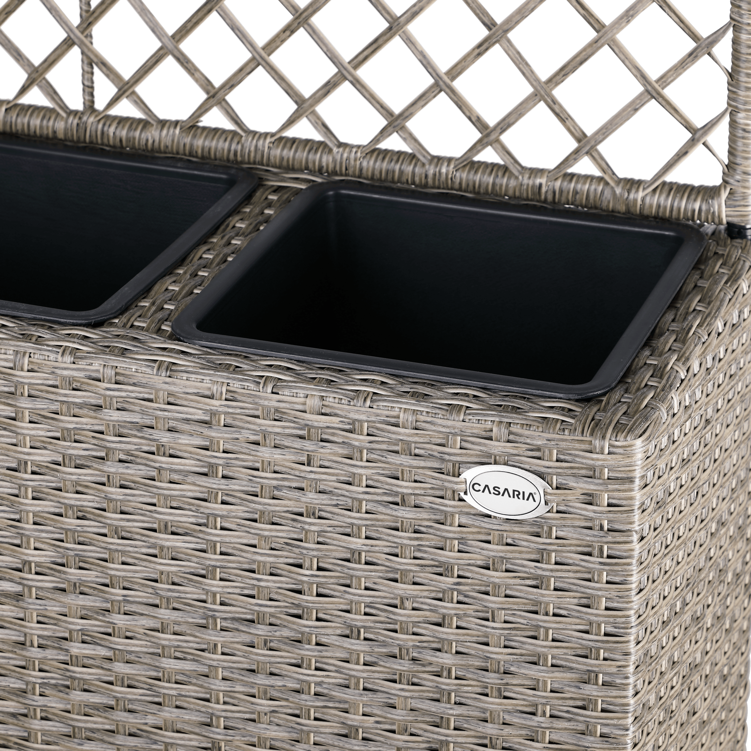 Polyrattan Blumenkasten mit Rankgitter Creme