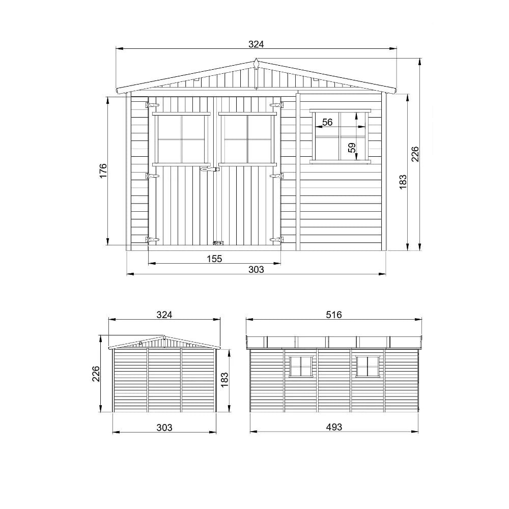 Gartenhaus Robert M337 bemaßte Zeichnung