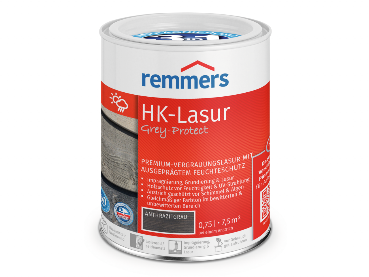 Remmers HK-Lasur Grey-Protect 0.75 l, platingrau (FT-26788)