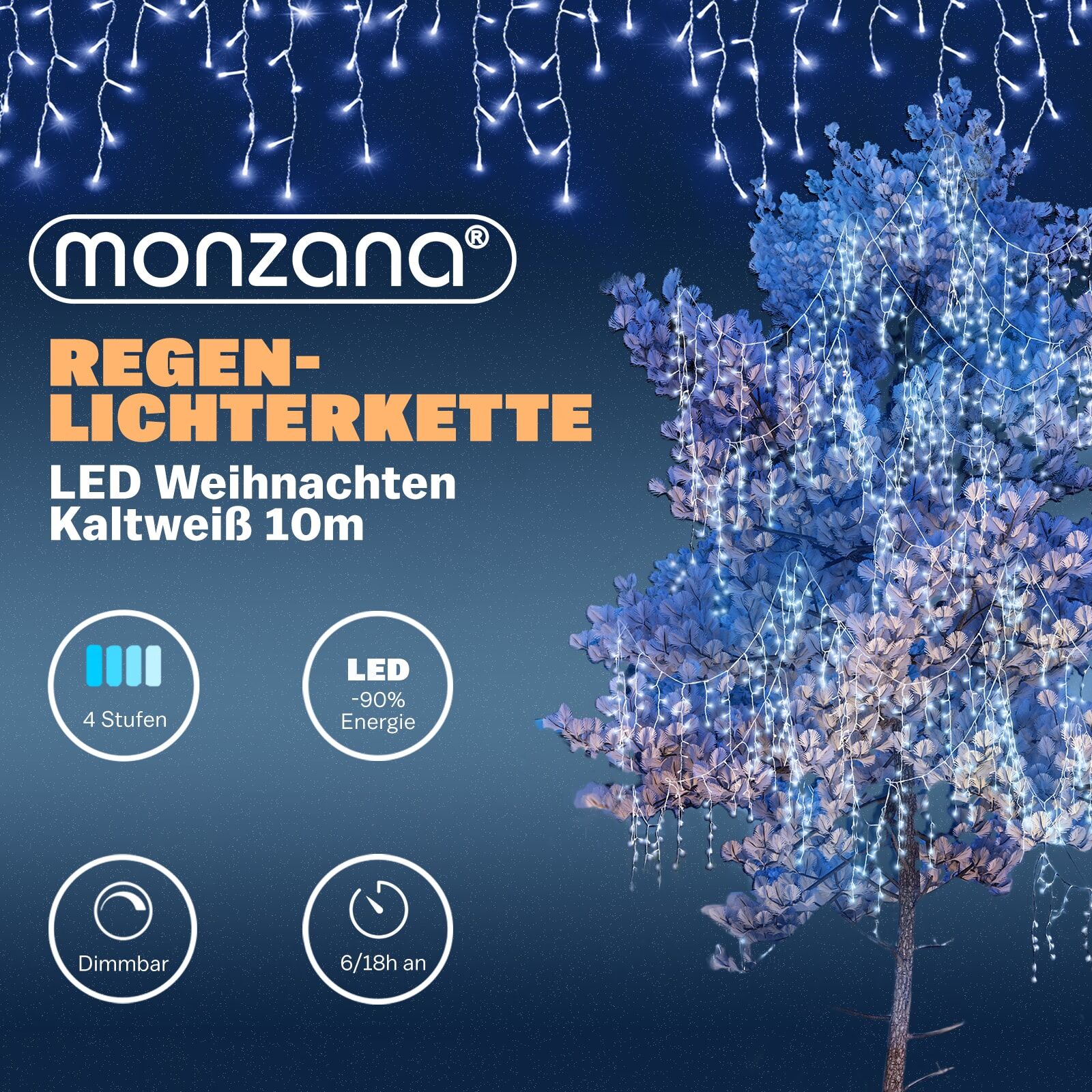 Regenlichterkette LED Weihnachten Kaltweiß 10m Fernbedienung