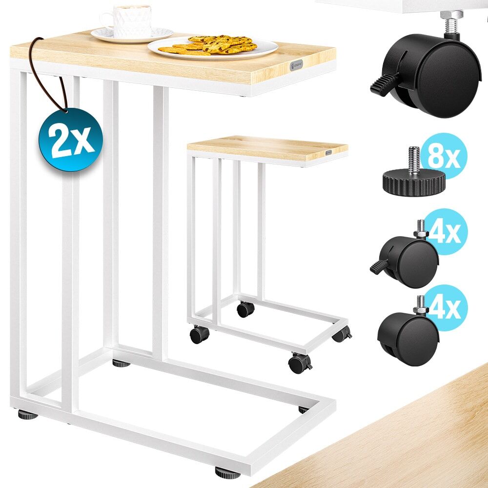 Beistelltisch Weiß 2er-Set unterfahrbar 50x35x65/70cm mobil Rollen mit Bremse