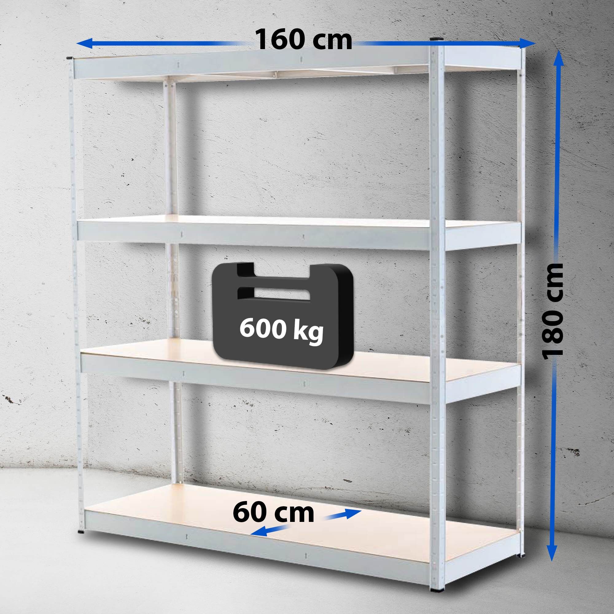 Schwerlastregal 160x60x180 cm, weiß