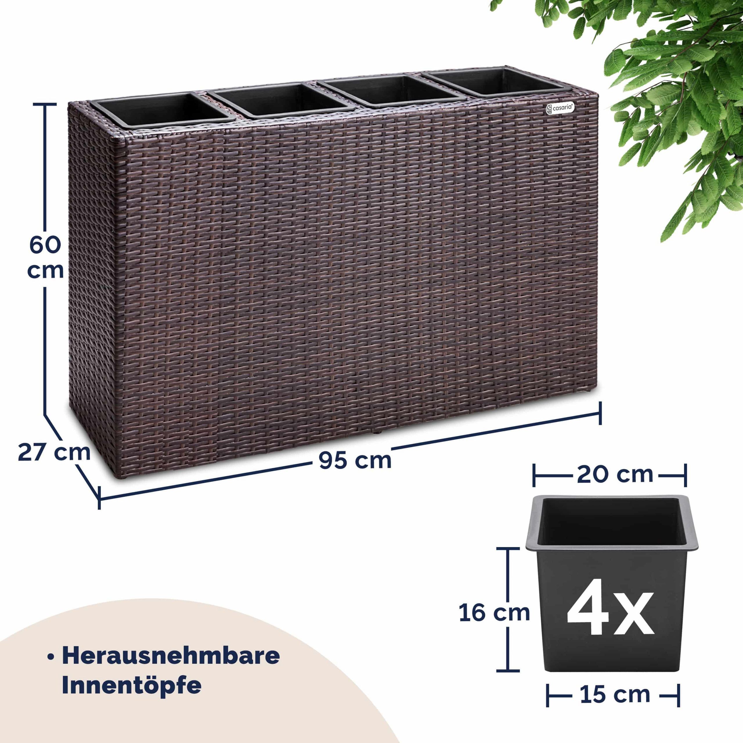 Polyrattan Blumentopf Braun 95x27x60cm
