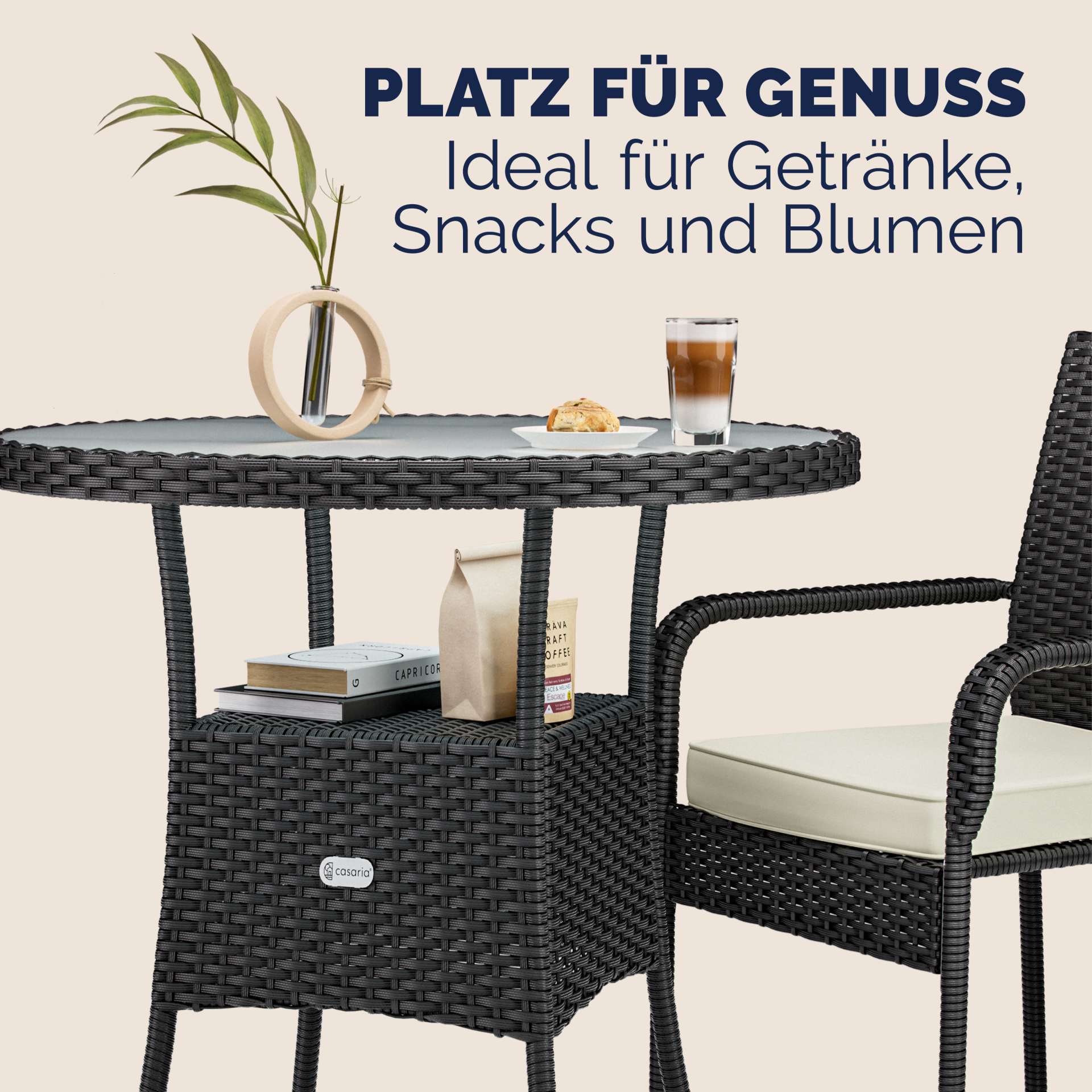 Polyrattan-Tisch Schwarz rund Ø60cm