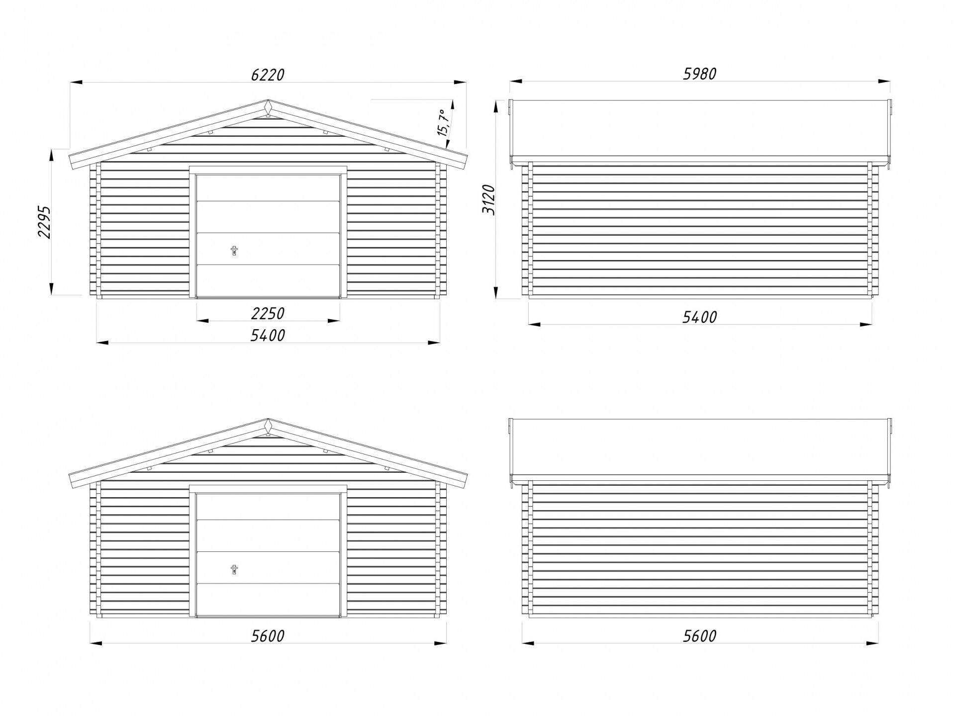 Palmako Holzgarage Roger 27,7 m² mit Sektionaltor