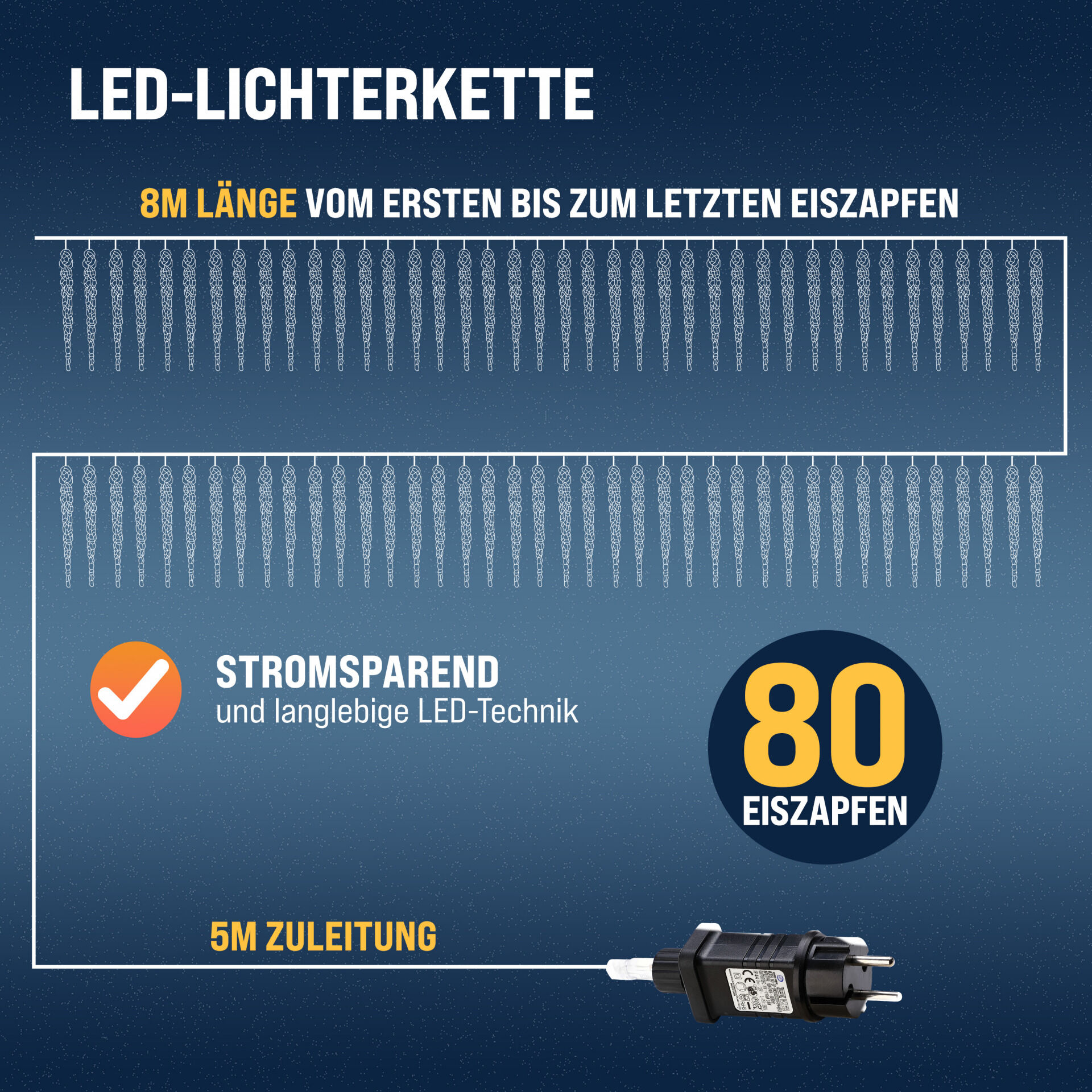 Lichterkette Weihnachten Eiszapfen Warmweiß 13m
