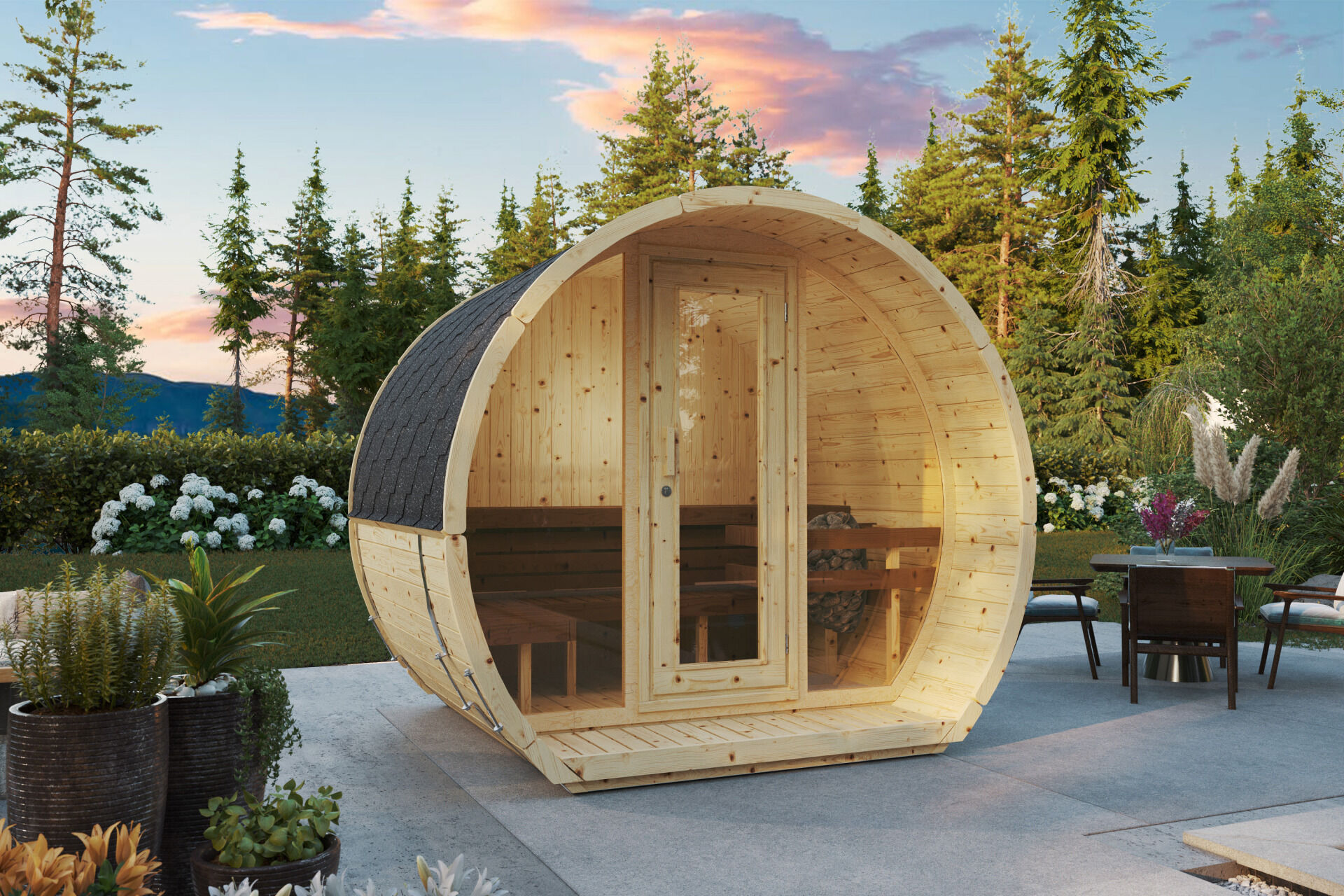 Finn Art Fasssauna Susi Premium 265x200 cm Fichte Glasfront