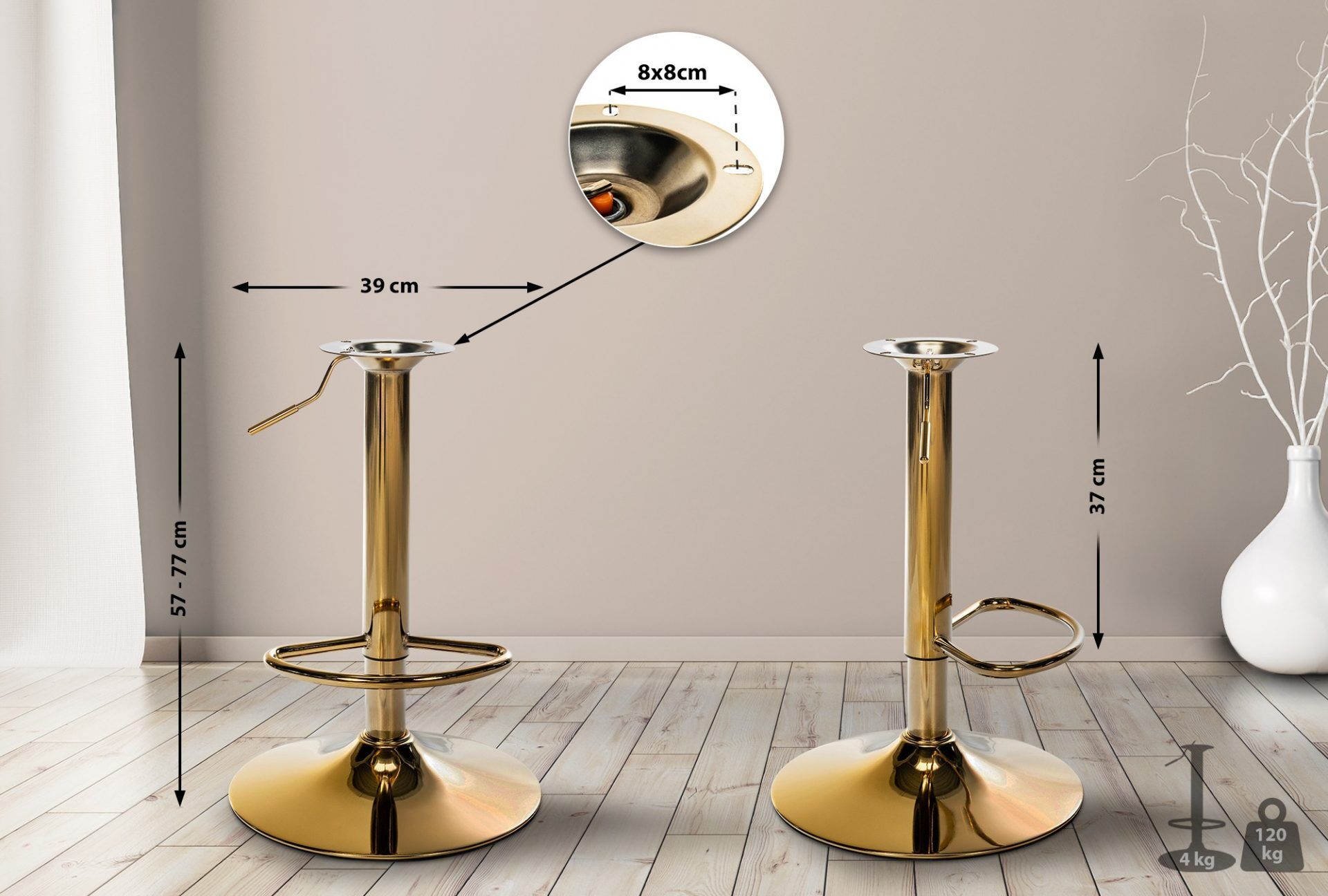 Ersatz Gestell für Barhocker 8 x 8 cm, gold