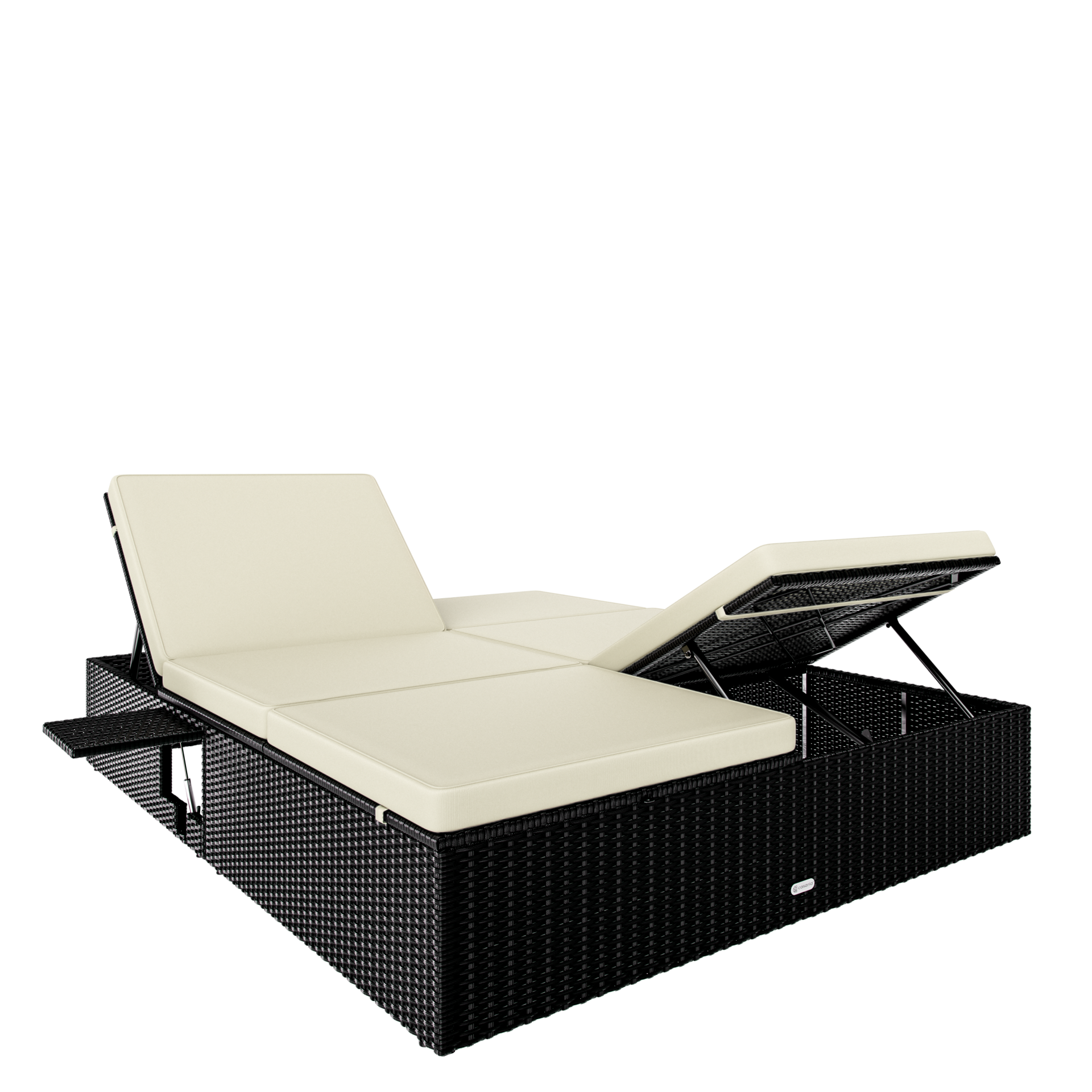 Polyrattan Sonnenliege Schwarz/Creme 200x160x33cm