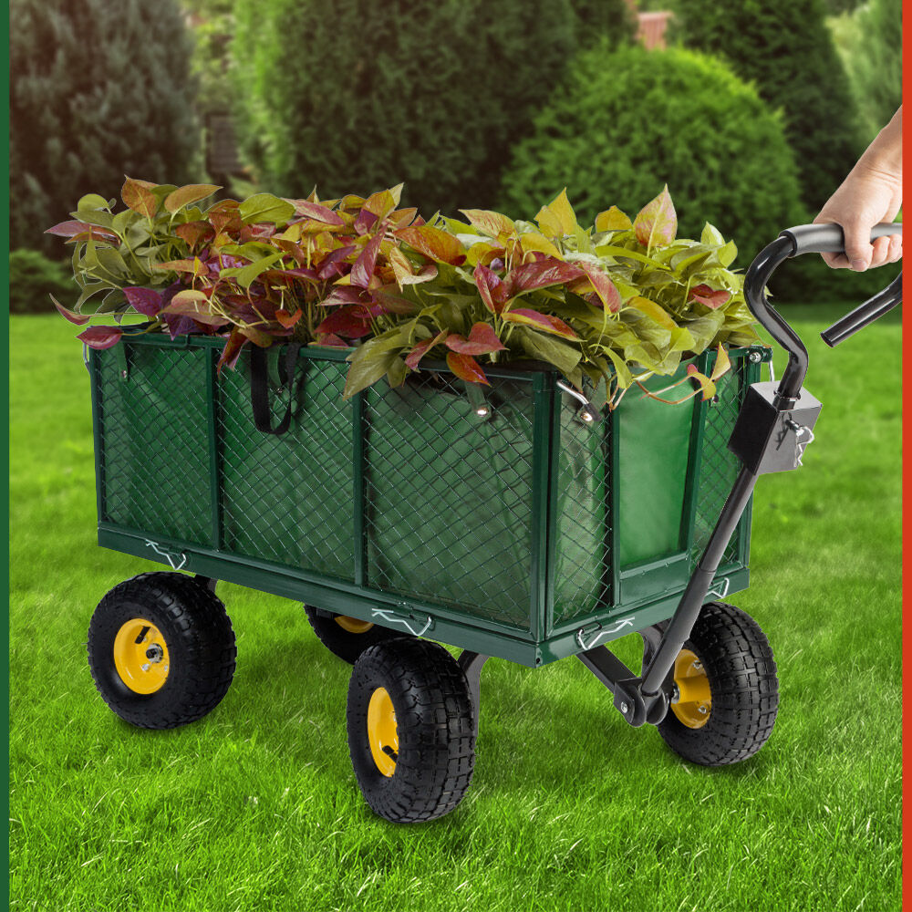 Transportwagen 550 kg Grün 110x75x52cm mit 4 Luftreifen + Plane