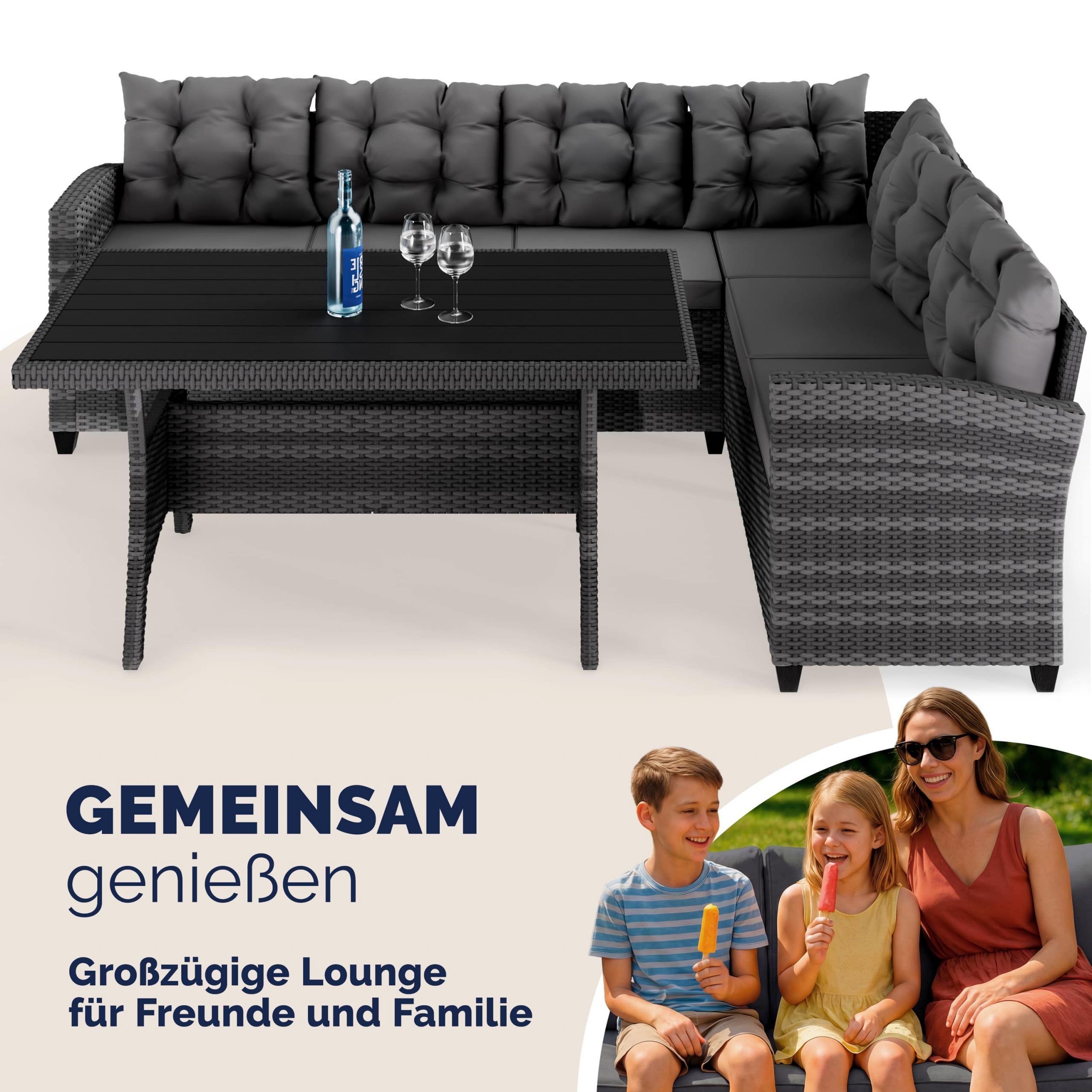 Polyrattan Ecklounge Lissabon Grau/Anthrazit inkl Kissen