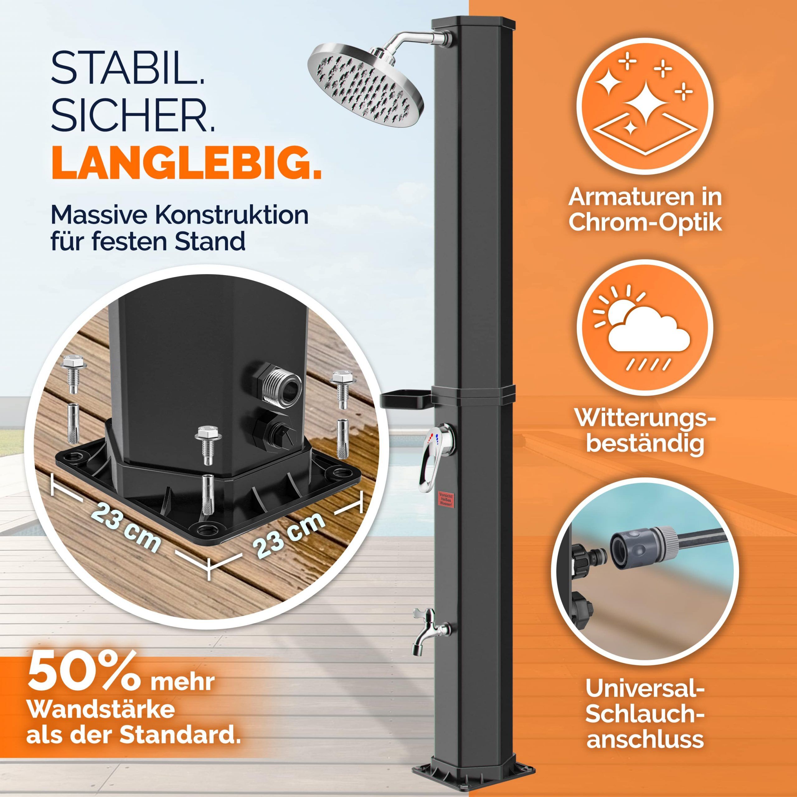 Solardusche Schwarz 60L