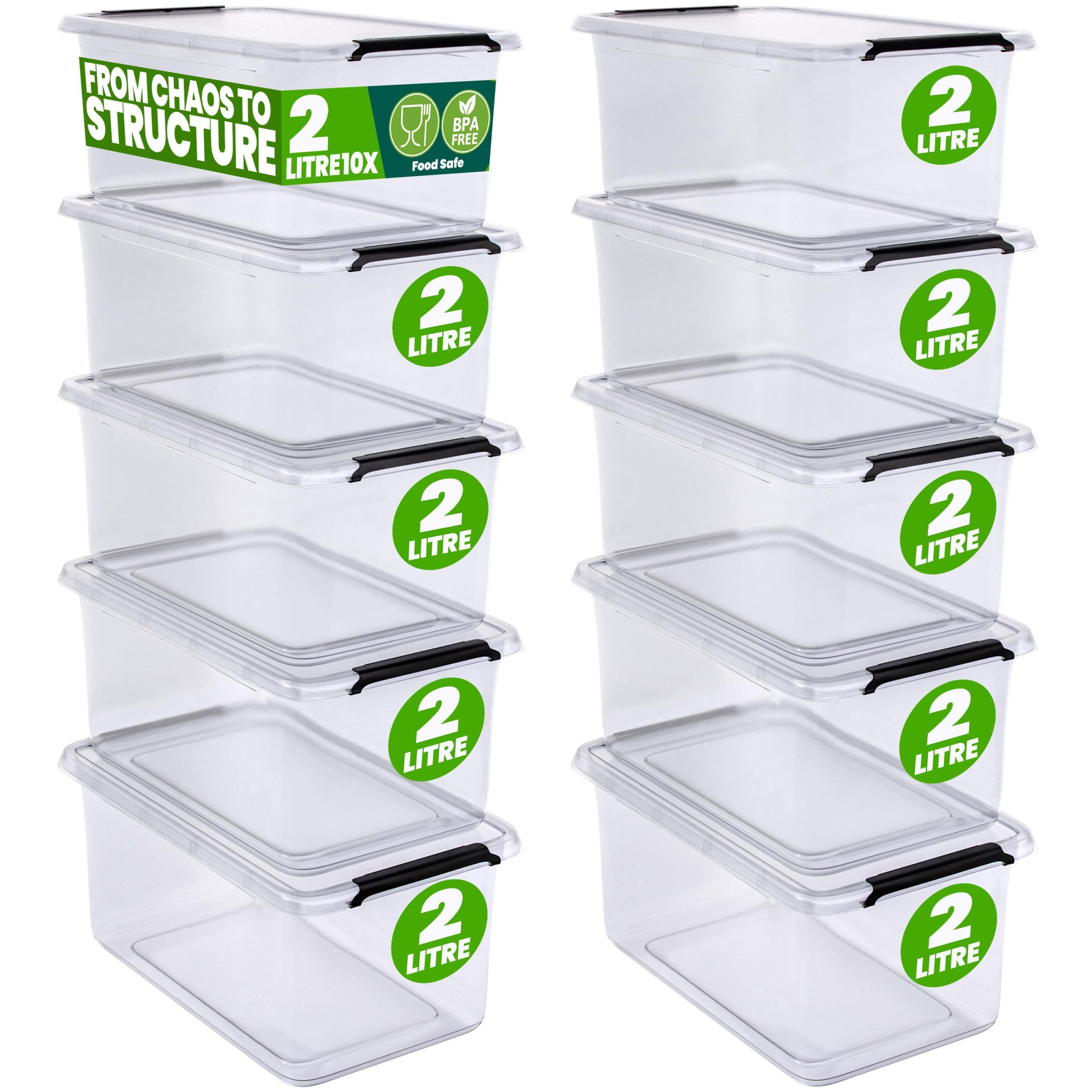 Aufbewahrungsbox 10er-Set 20x15x12cm 2L transparent stapelbar BPA-frei