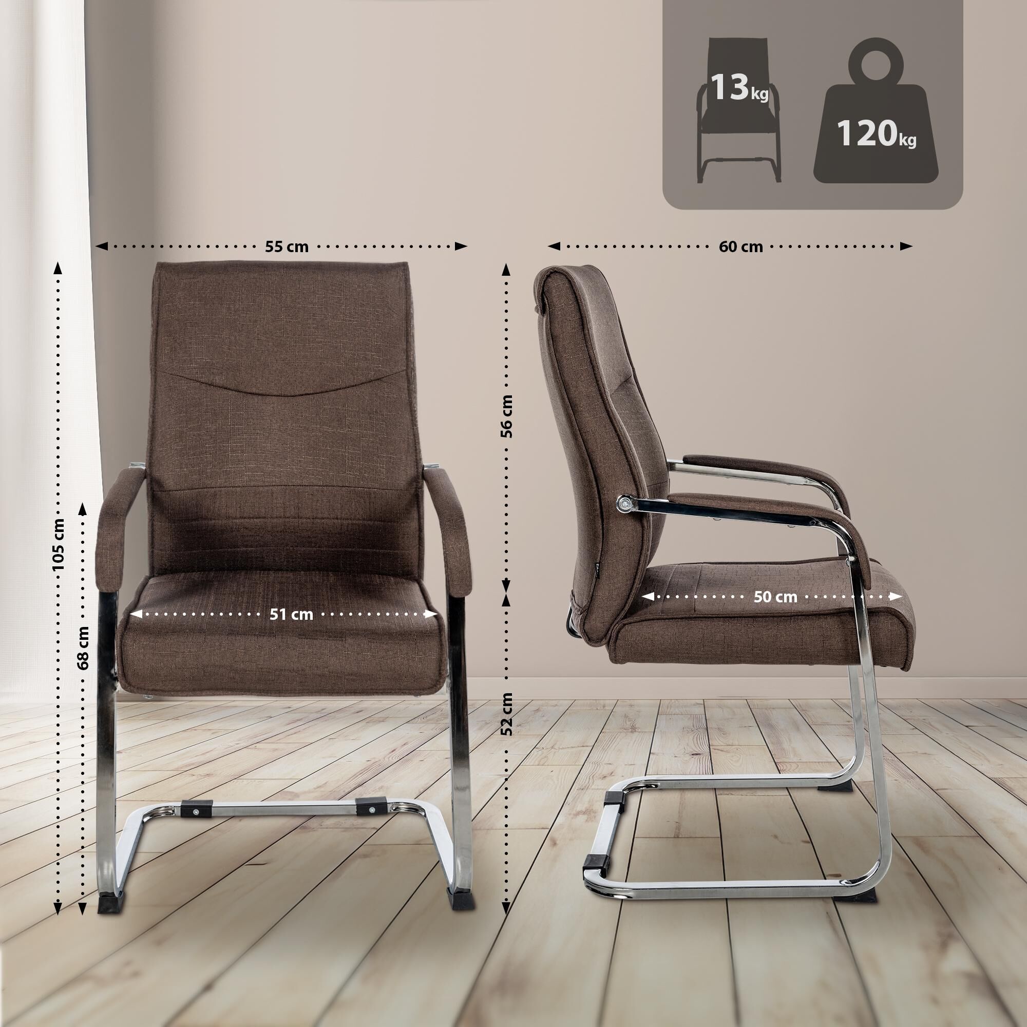 Besucherstuhl Hobart Stoff, braun